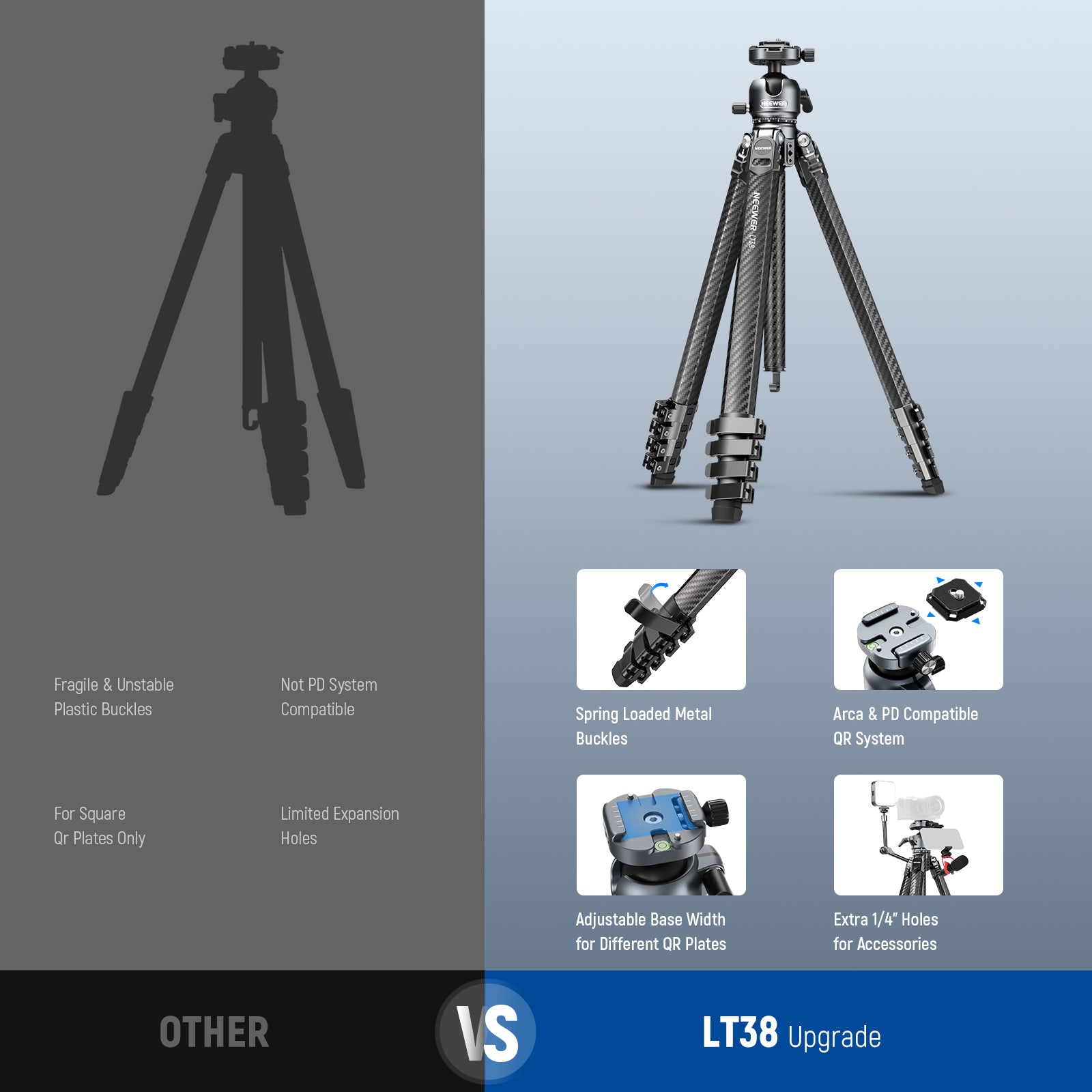 NEEWER LT38 61" Carbon Fiber Travel Tripod