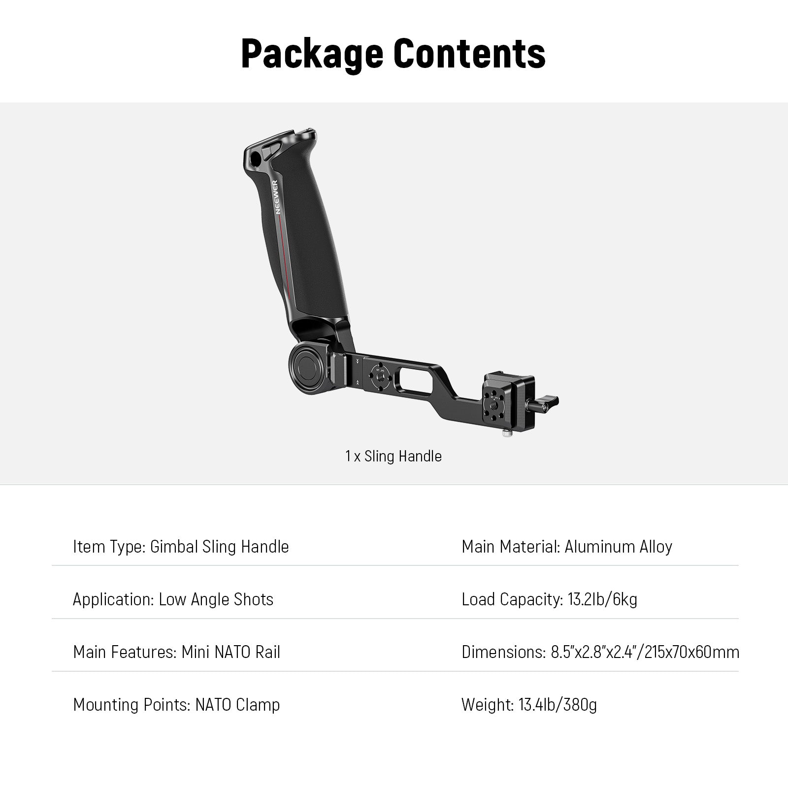 NEEWER GA020 Gimbal Sling Handle with NATO & QD for DJI RS Series Gimbals