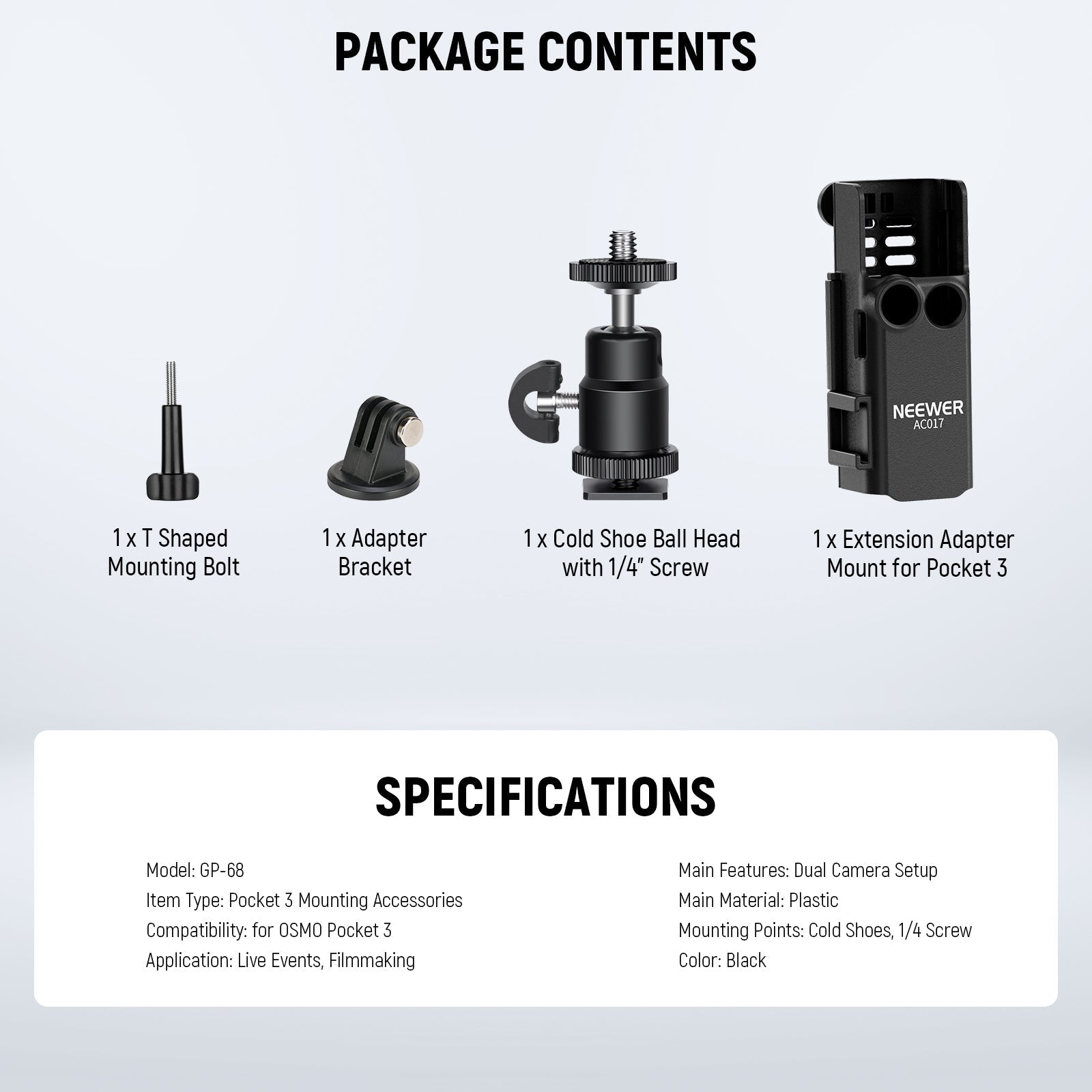 NEEWER GP-68 Extension Adapter Mount Kit For DJI Osmo Pocket 3