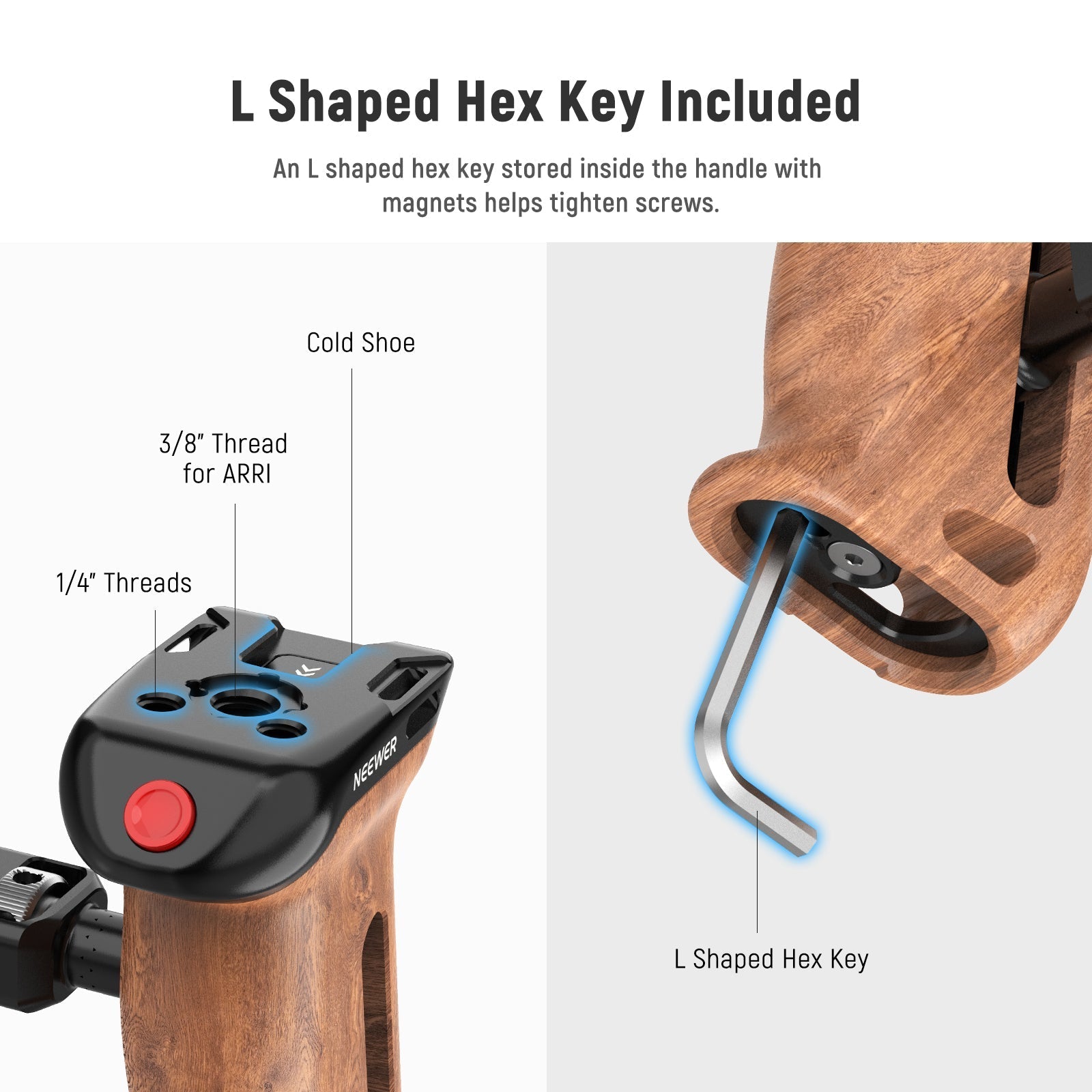 NEEWER CA123 Wooden Side Handle with Record Start/Stop Remote Trigger