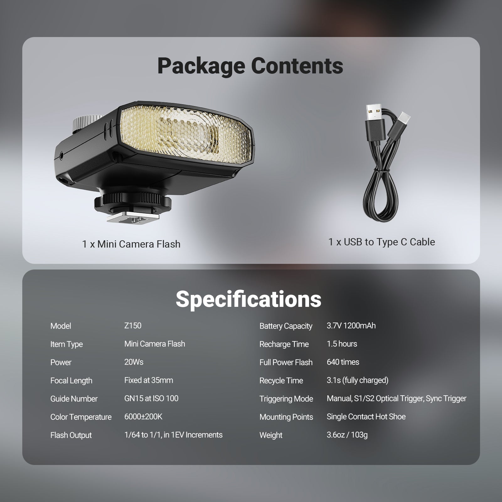 NEEWER Z150 Mini Camera Flash Speedlite with 1200mAh/640 Flashes