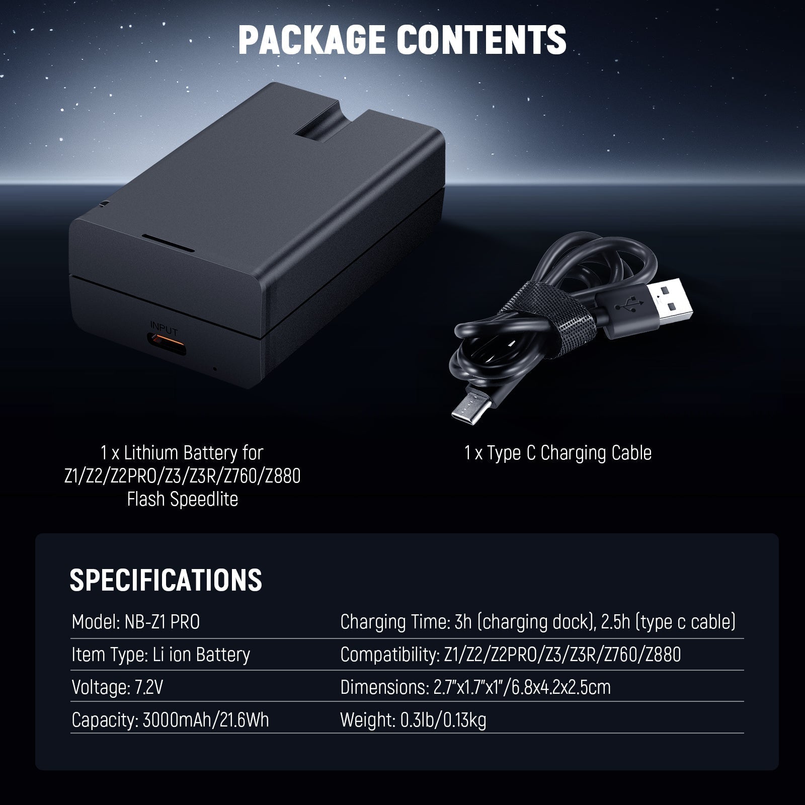 NEEWER NB-Z1 PRO 7.2V/3000mAh Replacement Li ion Battery for Flash Speedlite