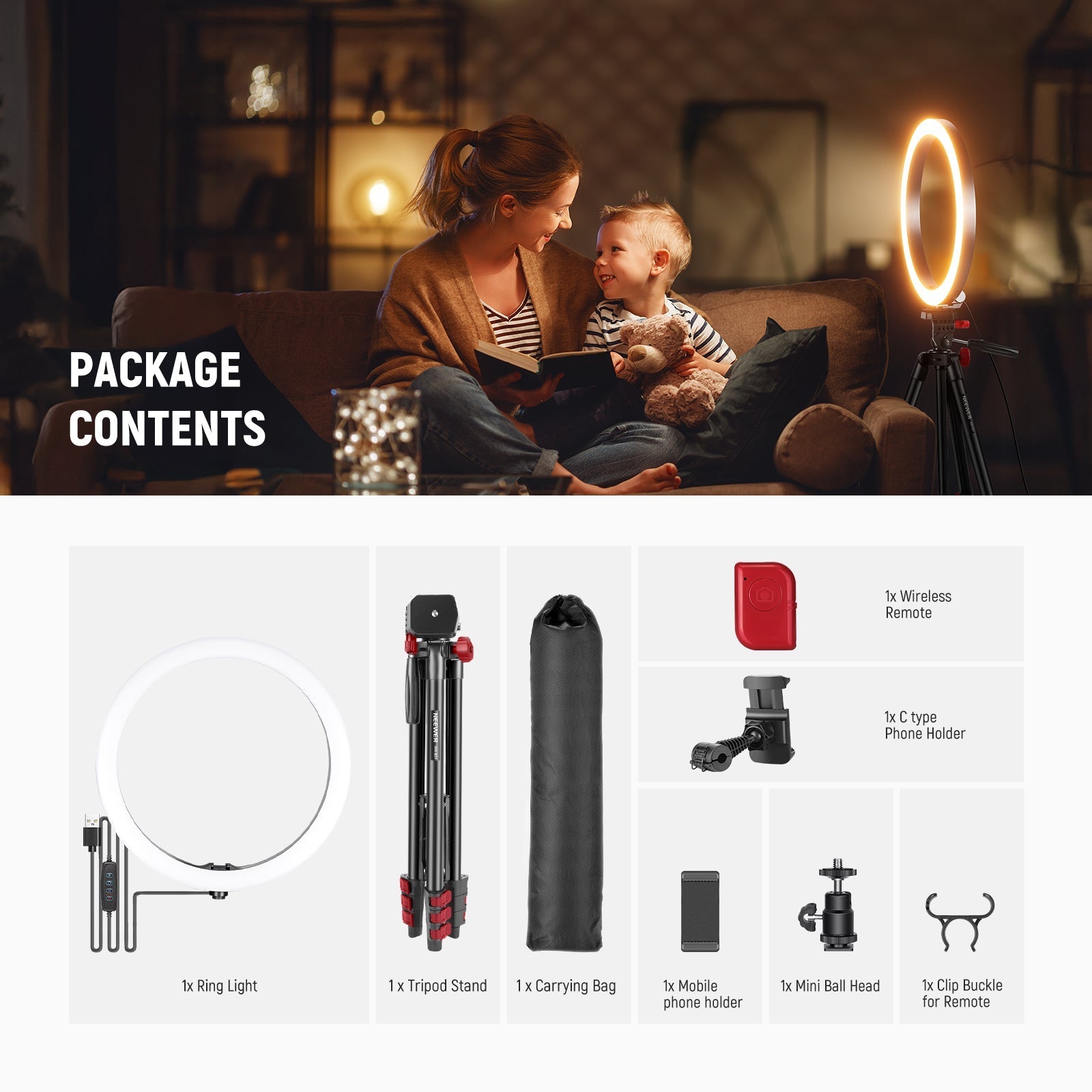 NEEWER BASICS RP10-H 10" Selfie Ring Light with Tripod/2 Phone Holders/QR Plate