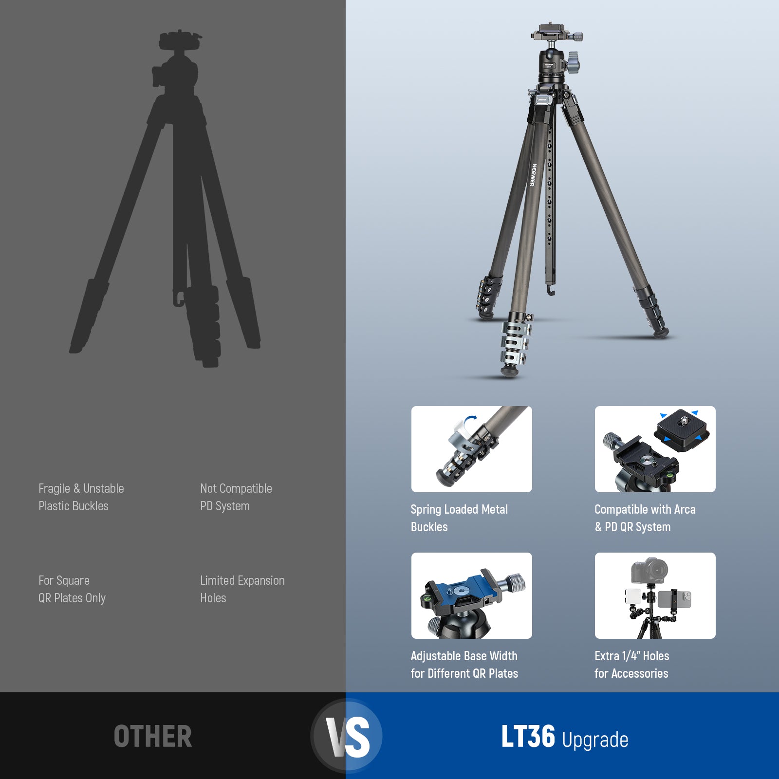 NEEWER LT36/LT37 60.4" Carbon Fiber Travel Tripod