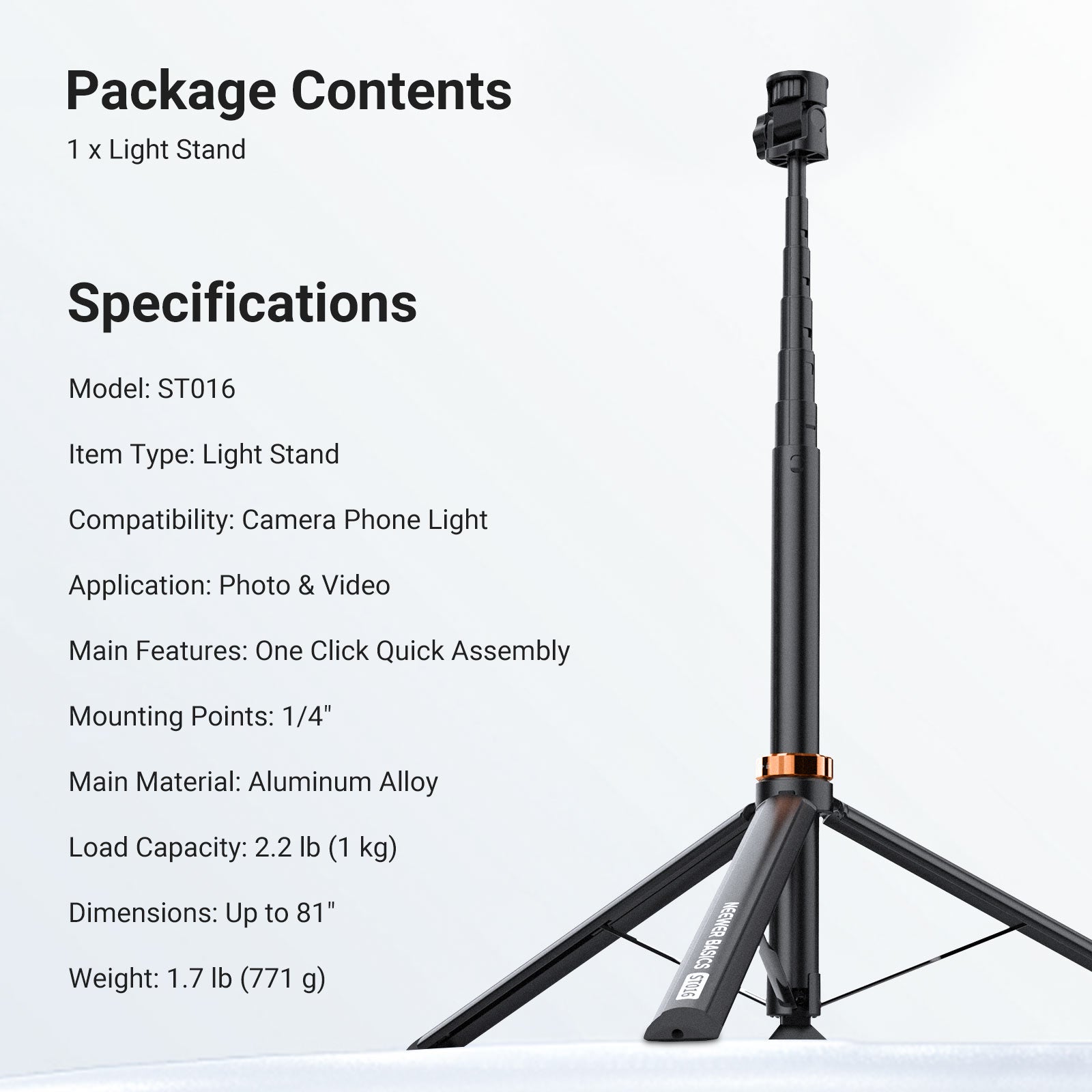 NEEWER BASICS ST016 One Touch Quick Assembly Light Stand