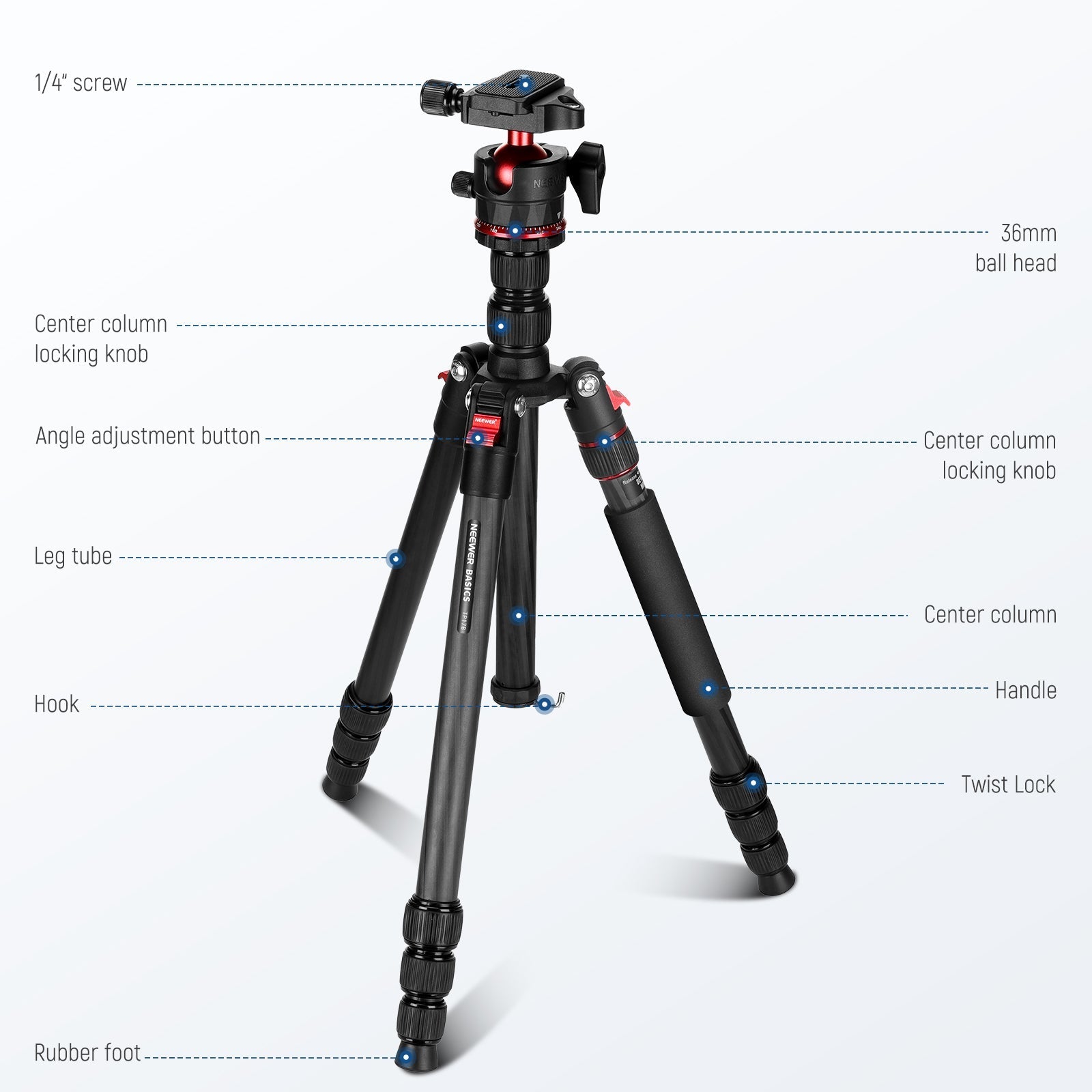 NEEWER BASICS TP17B 64"/162cm Carbon Fiber Travel Tripod Monopod