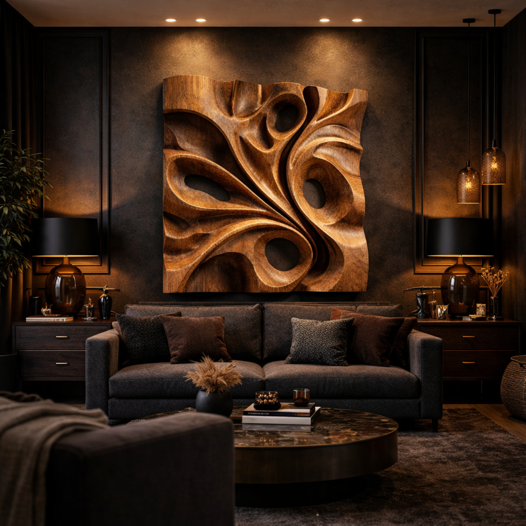 Organic Void Carved Solid Wood Wall Art Sculptural Interior Decor