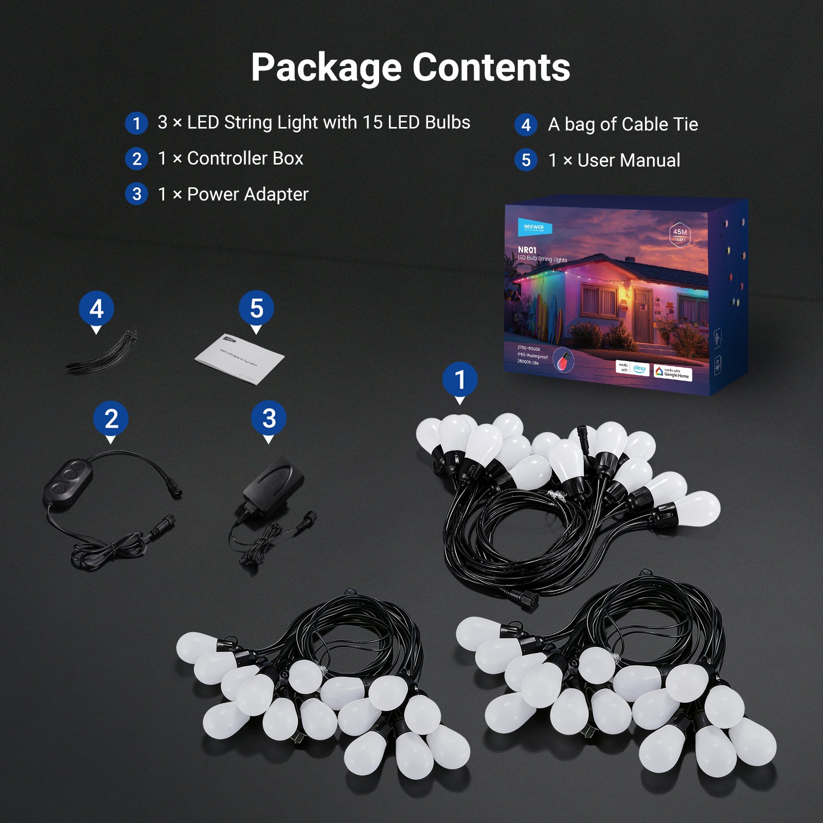NEEWER NR01 RGBW Outdoor String Light
