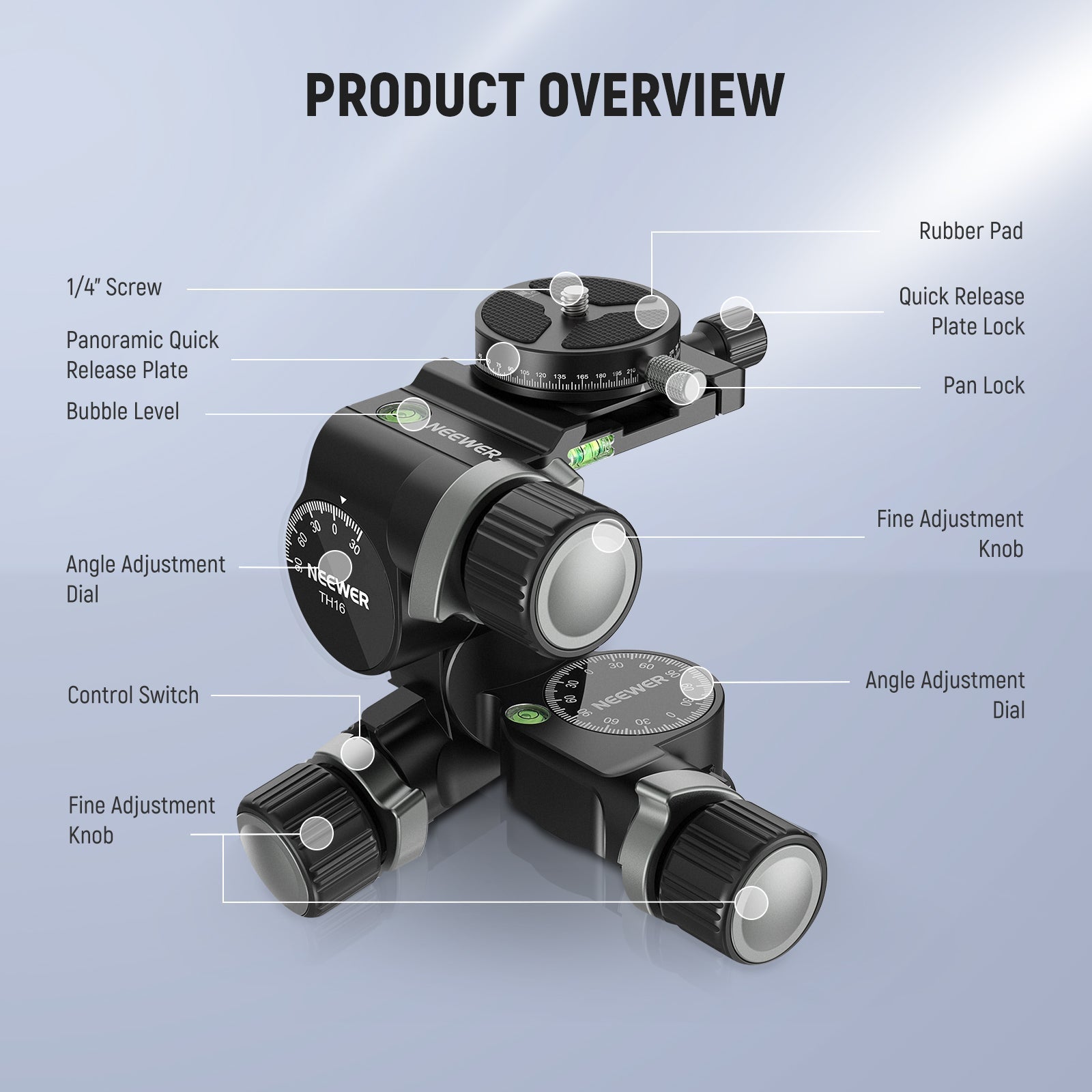 NEEWER TH15/TH16 3-Way Geared Tripod Head