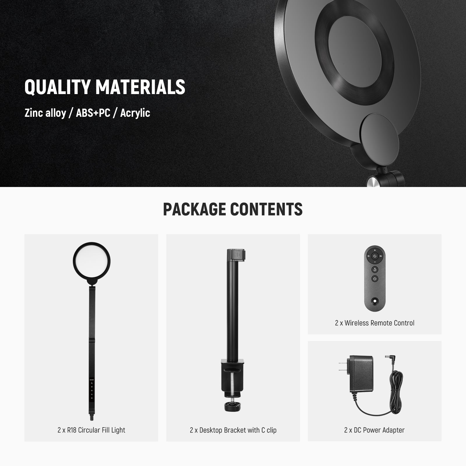 NEEWER BASICS R18 18W 7" Round Fill Light With Desktop Stand