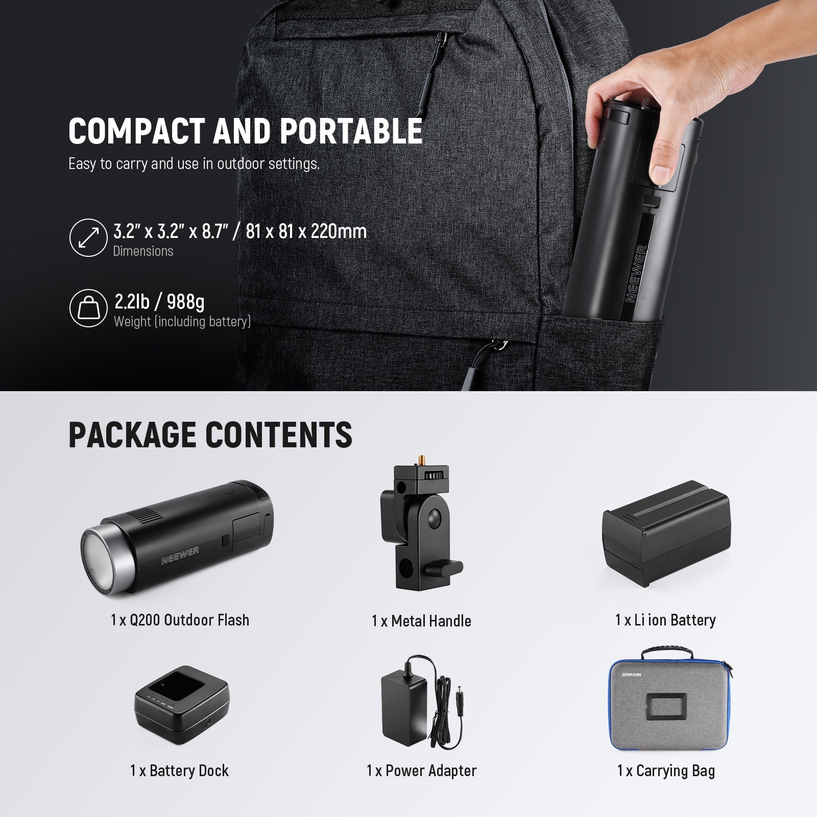 NEEWER Q200 200Ws 2.4G TTL Outdoor Flash with App Control
