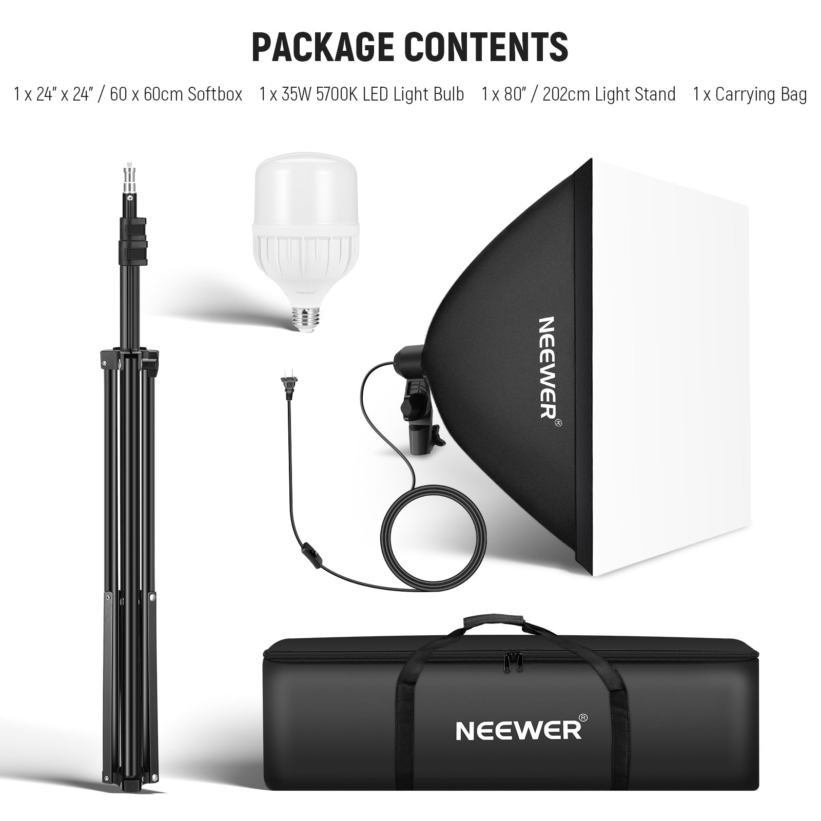NEEWER NK300 24"X24"/60x60 350W Equivalent Softbox Lighting Kit