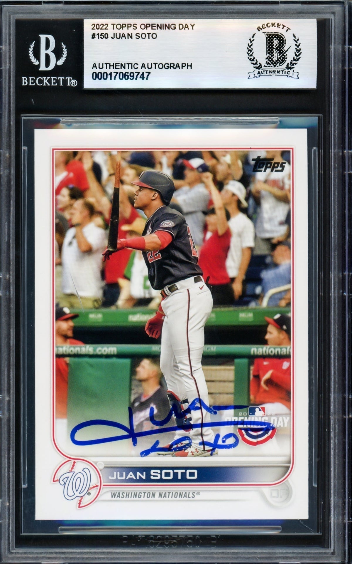 Juan Soto Autographed 2022 Topps Opening Day Card #150 New York Yankees Beckett BAS #17069747