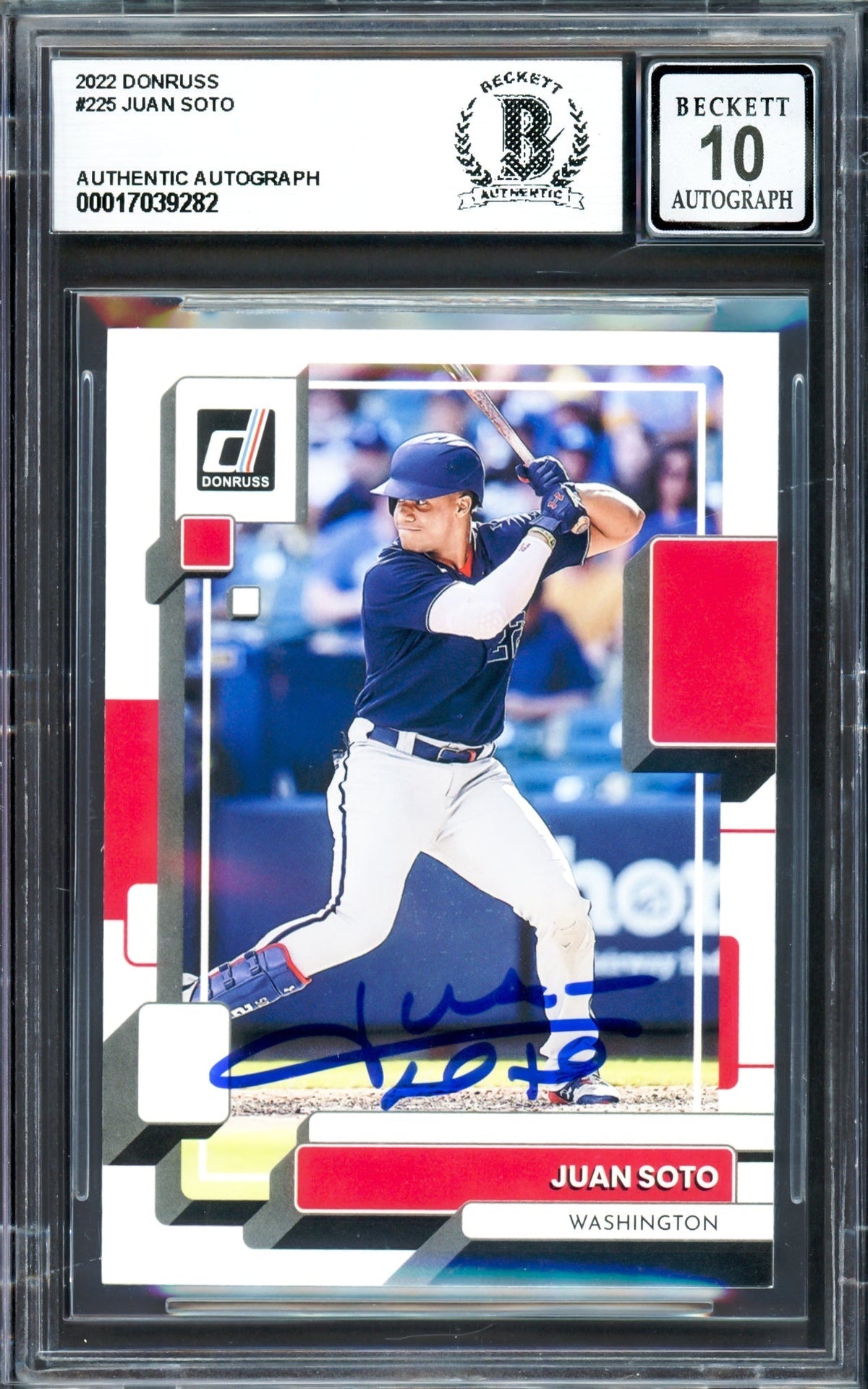 Juan Soto Autographed 2022 Donruss Variations Card #225 New York Yankees Auto Grade Gem Mint 10 Beckett BAS #17039282