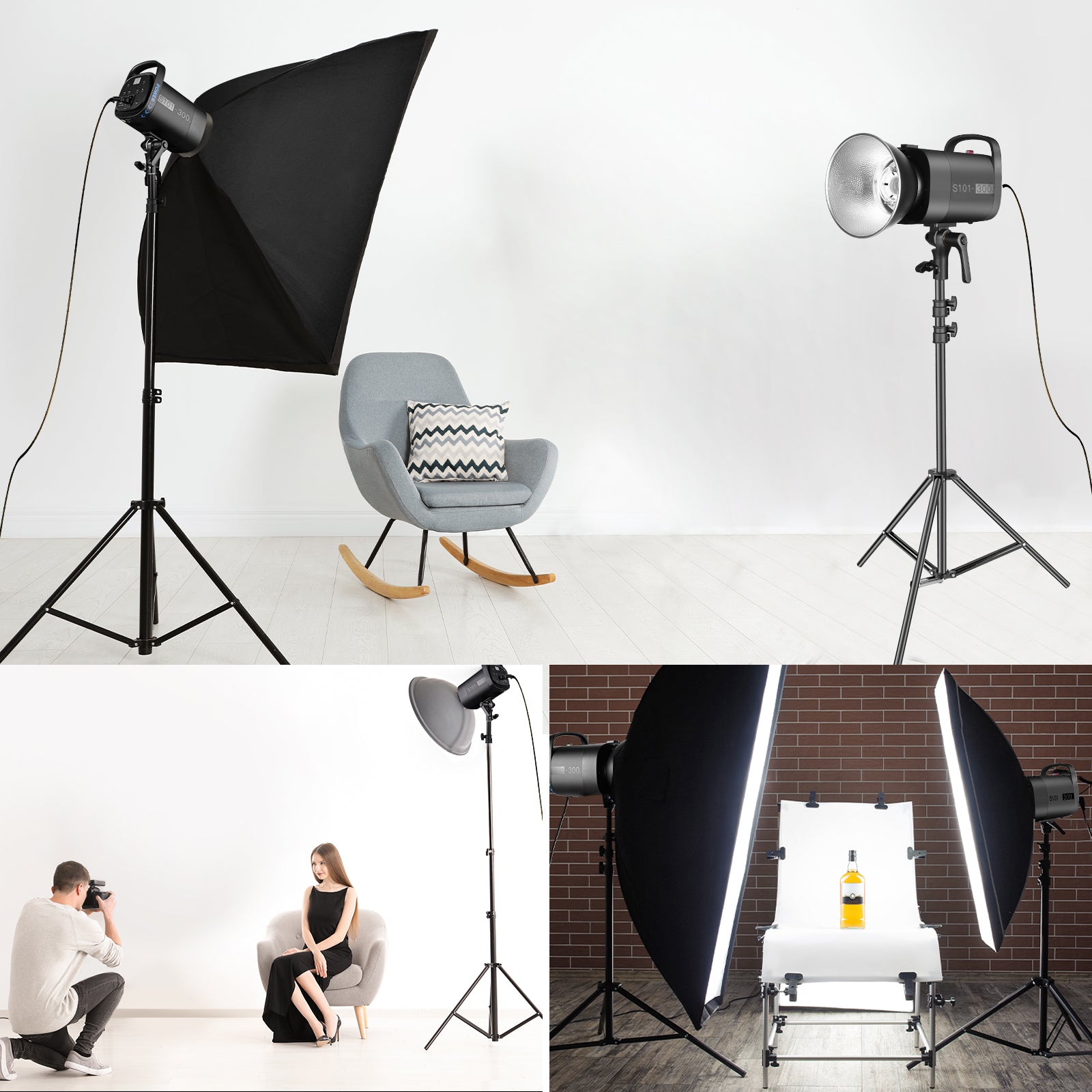 NEEWER 2 Pack S101-300W 300Ws Studio Monolight Flash Light Kit