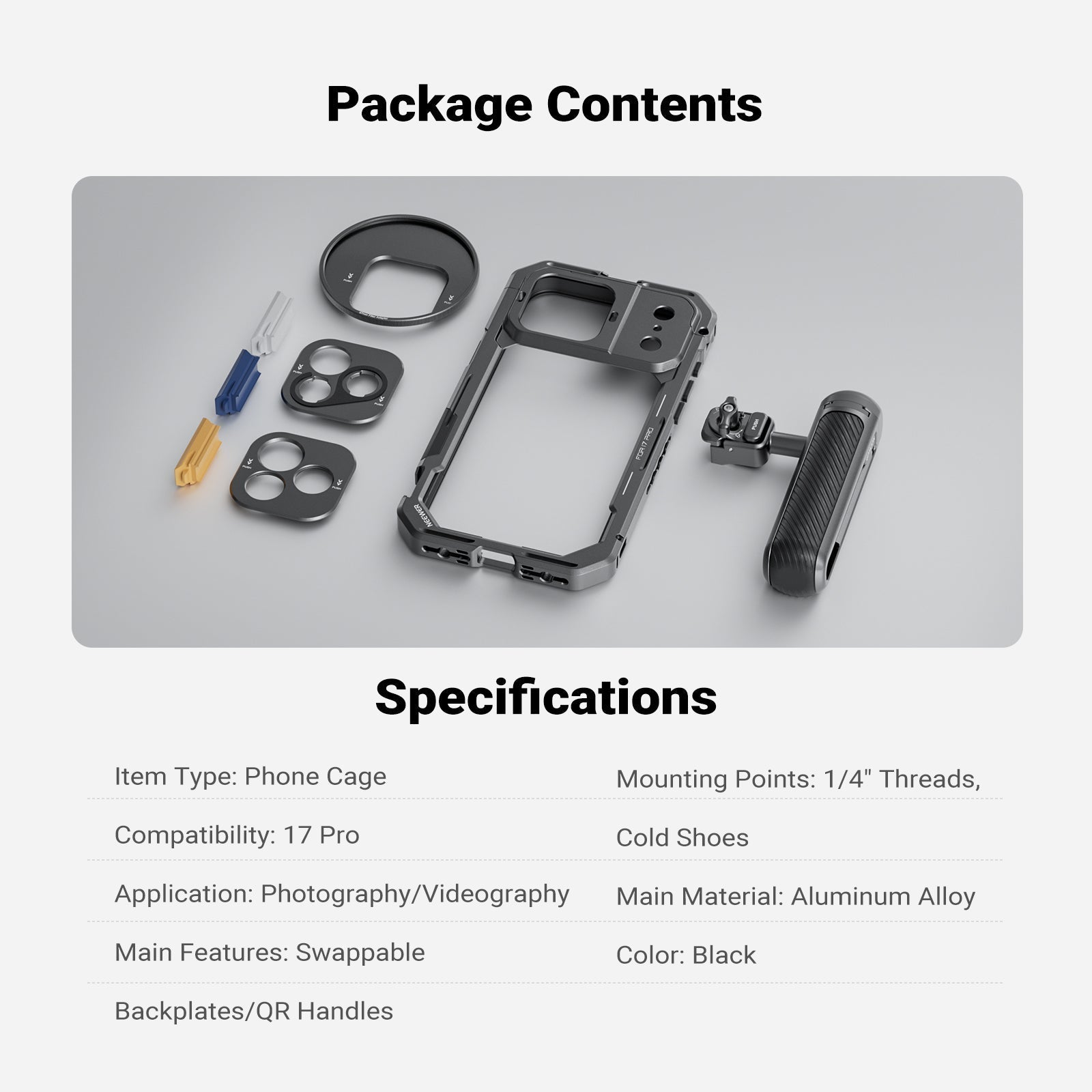 NEEWER PA143/PA144 Phone Cage Handle Kit Compatible with iPhone 17 Pro/Pro Max