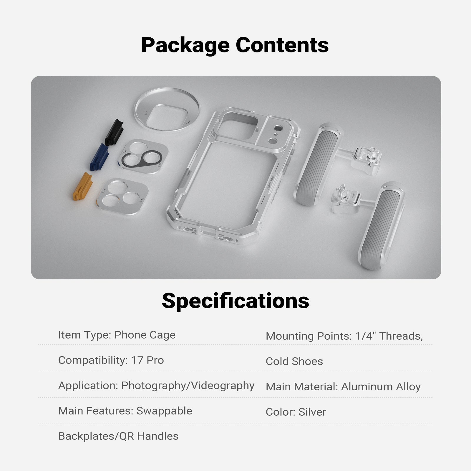 NEEWER PA143/PA144 Phone Cage Handles Kit Compatible with iPhone 17 Pro/Pro Max