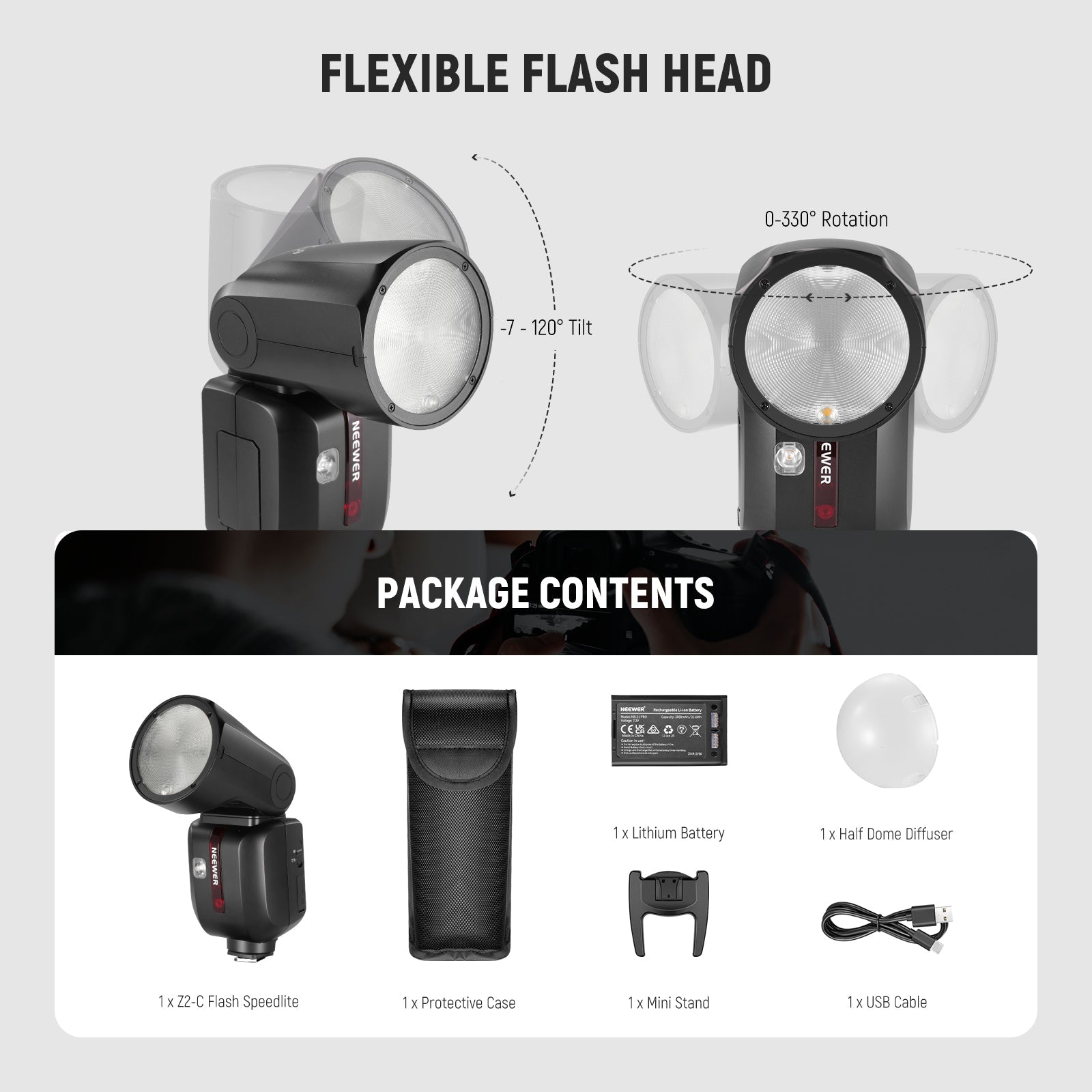 NEEWER Z2 3000mAh Battery TTL Round Head Flash Speedlite with Diffuser