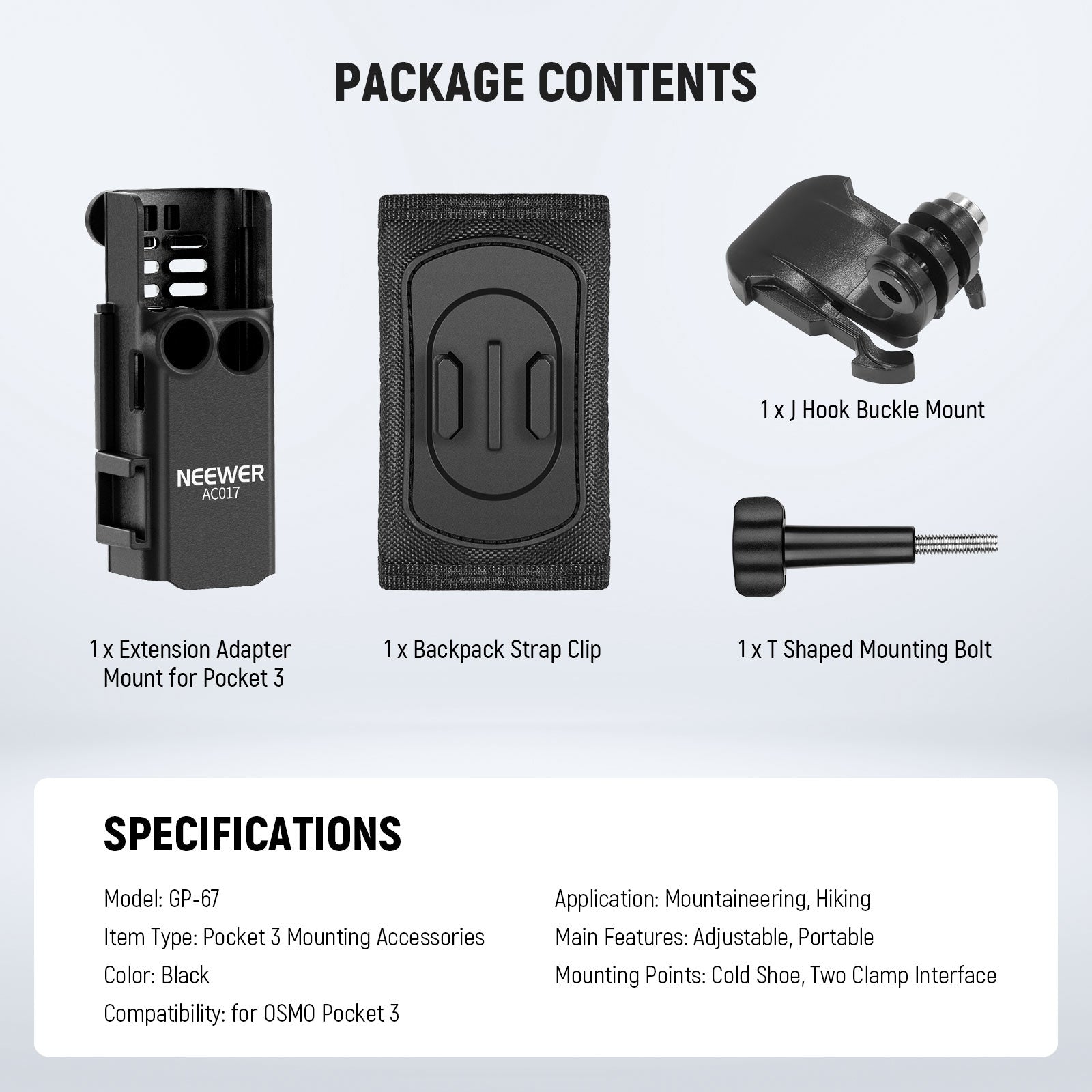 NEEWER GP-67 Backpack Strap Mount Kit with Expansion Cage for DJI Osmo Pocket 3