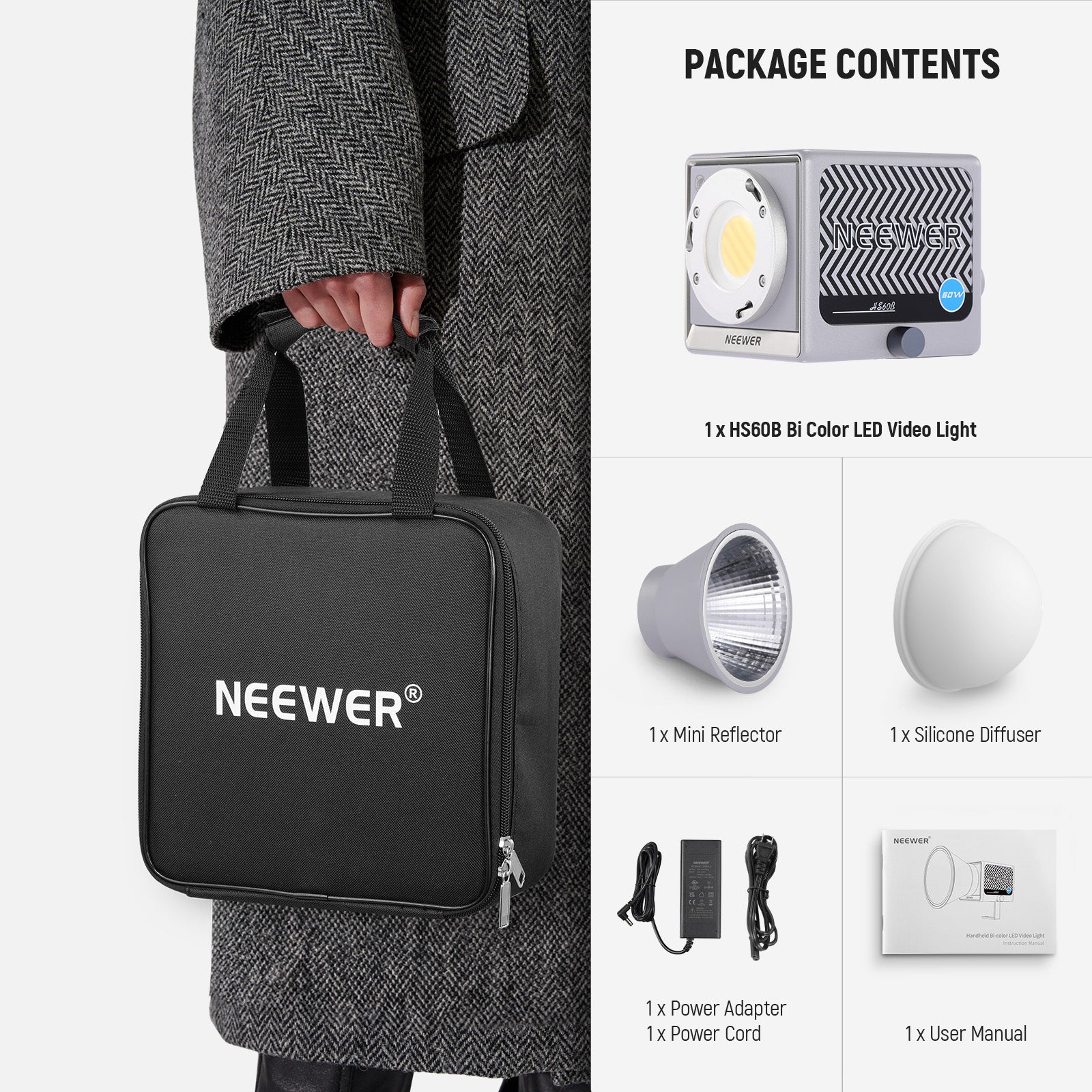 NEEWER HS60B 60W Portable Bi-Color Mini LED Video Light