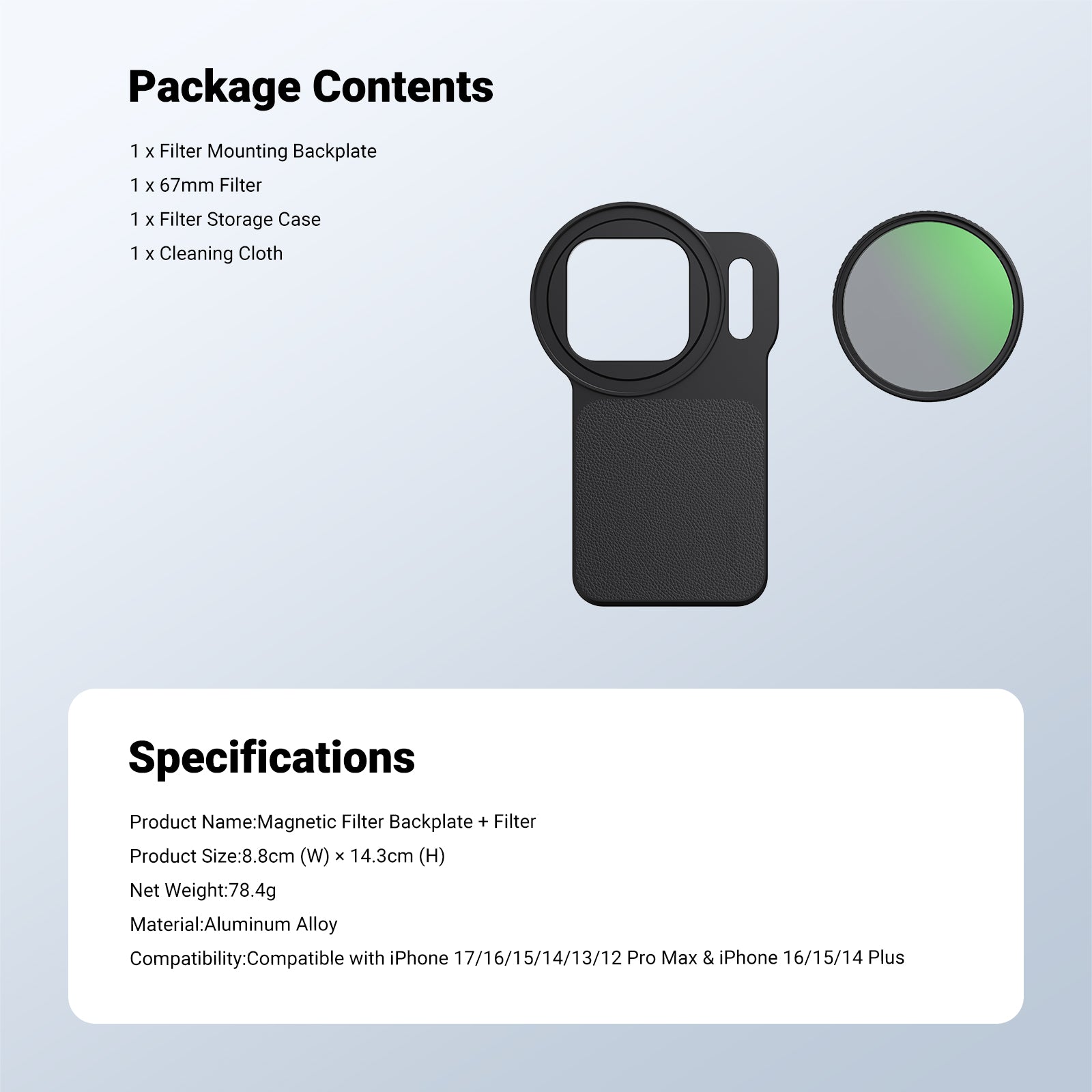NEEWER FH-05 6.9" Magnetic Filter Backplate Kit For iPhone Pro Max & Plus Versions
