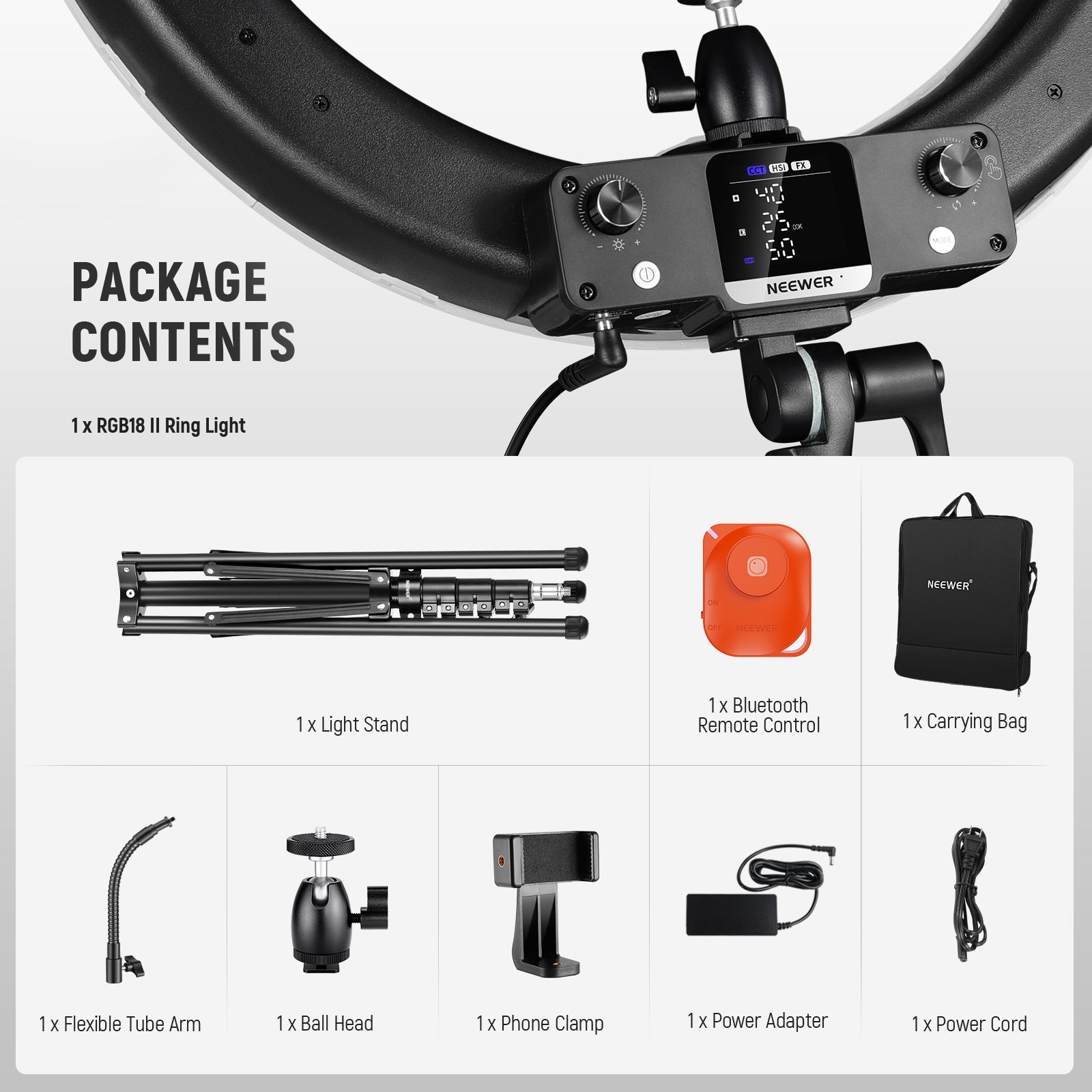 NEEWER RGB18 II 18 Inch RGB LED Ring Light With APP Control