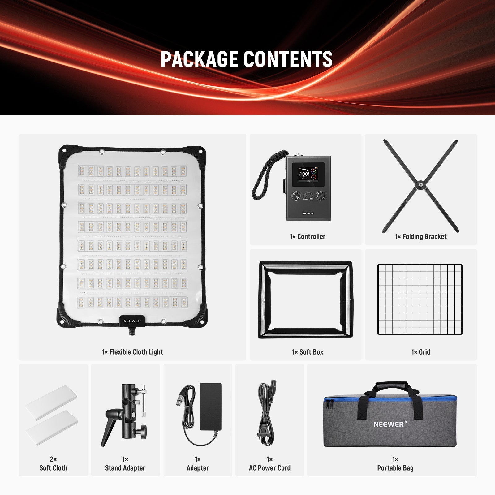 NEEWER FL100C 115W Flexible DMX Control LED RGB Video Light Kit