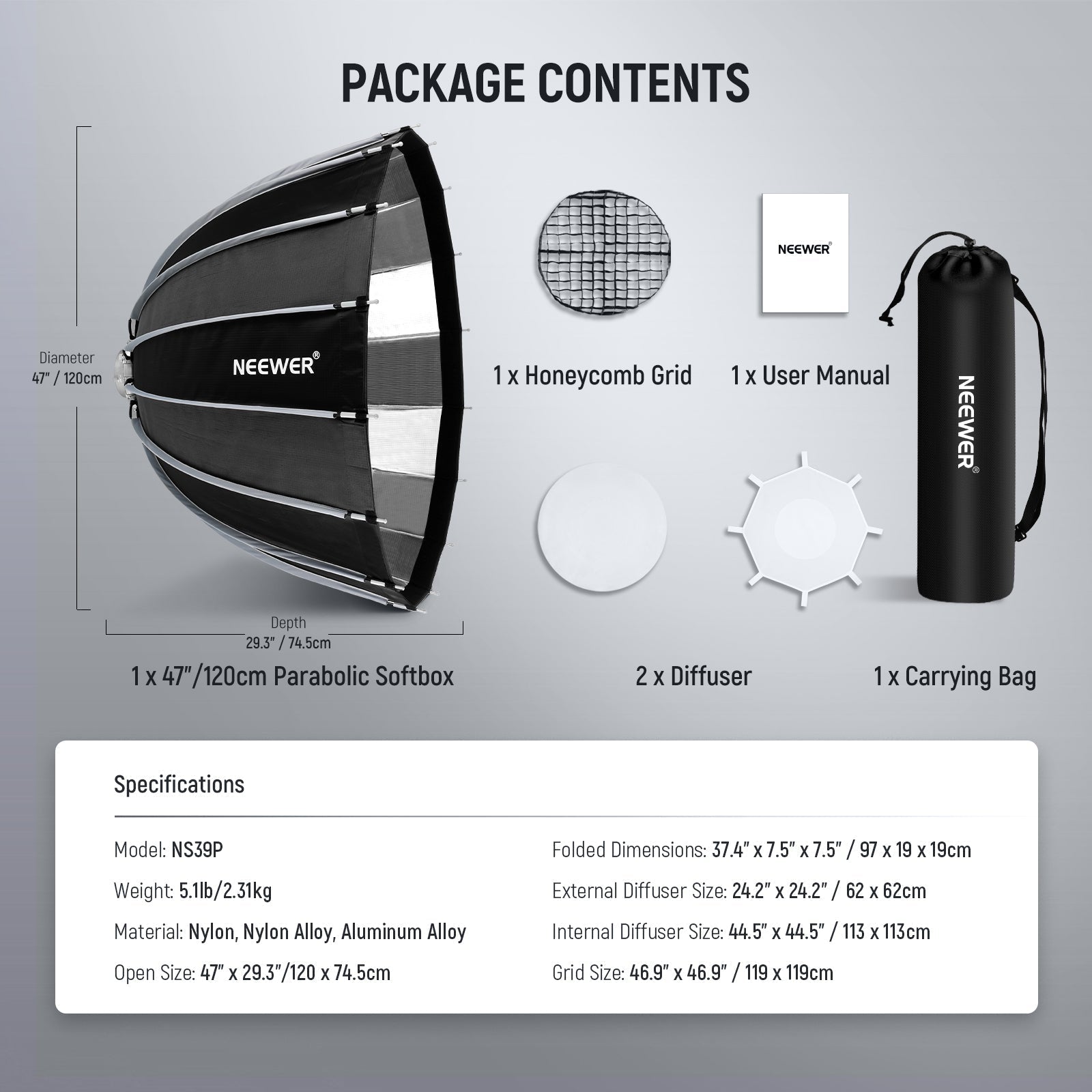 NEEWER BASICS NS36P/NS37P/NS38P/NS39P Parabolic Softbox