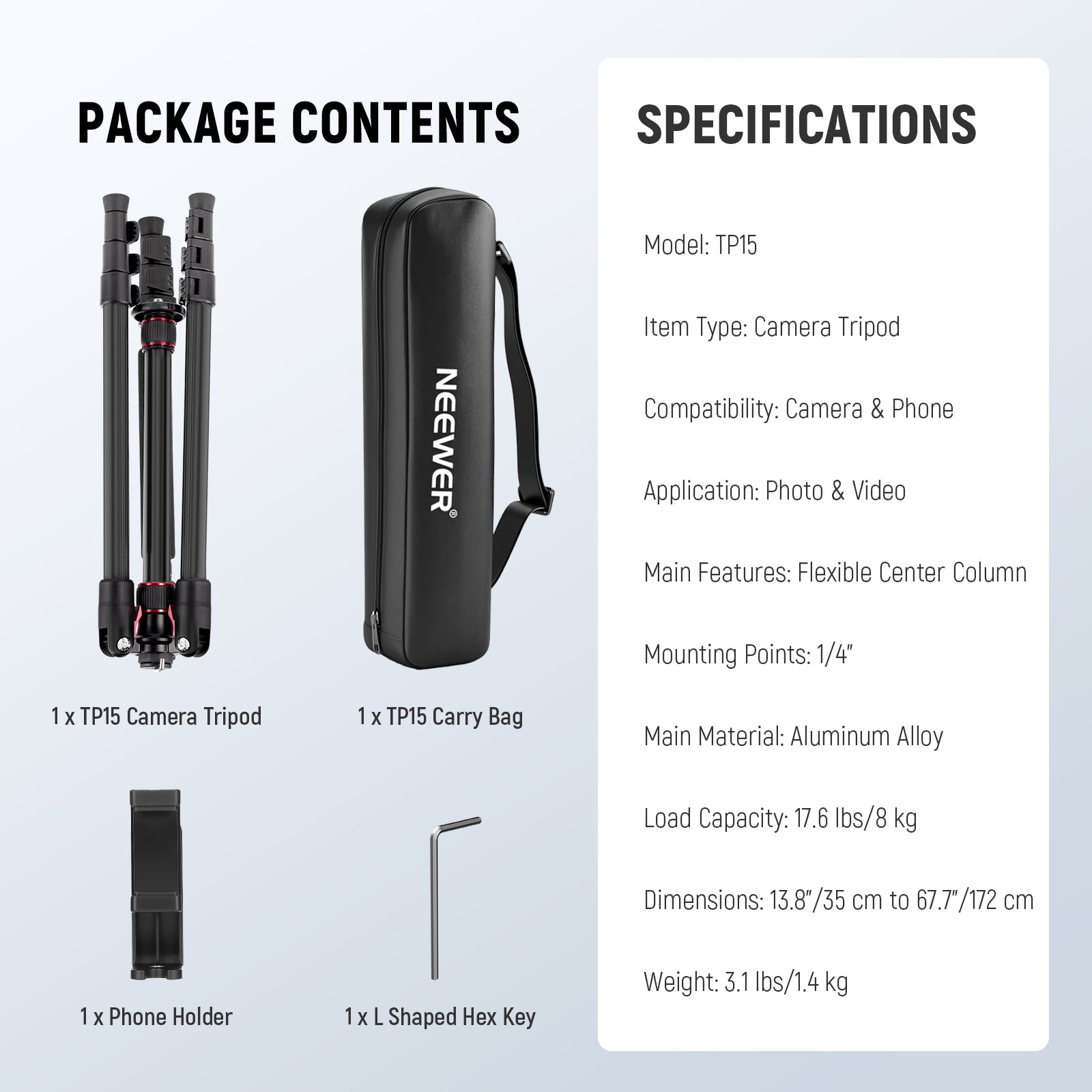 NEEWER BASICS TP15 71" Camera Tripod Monopod