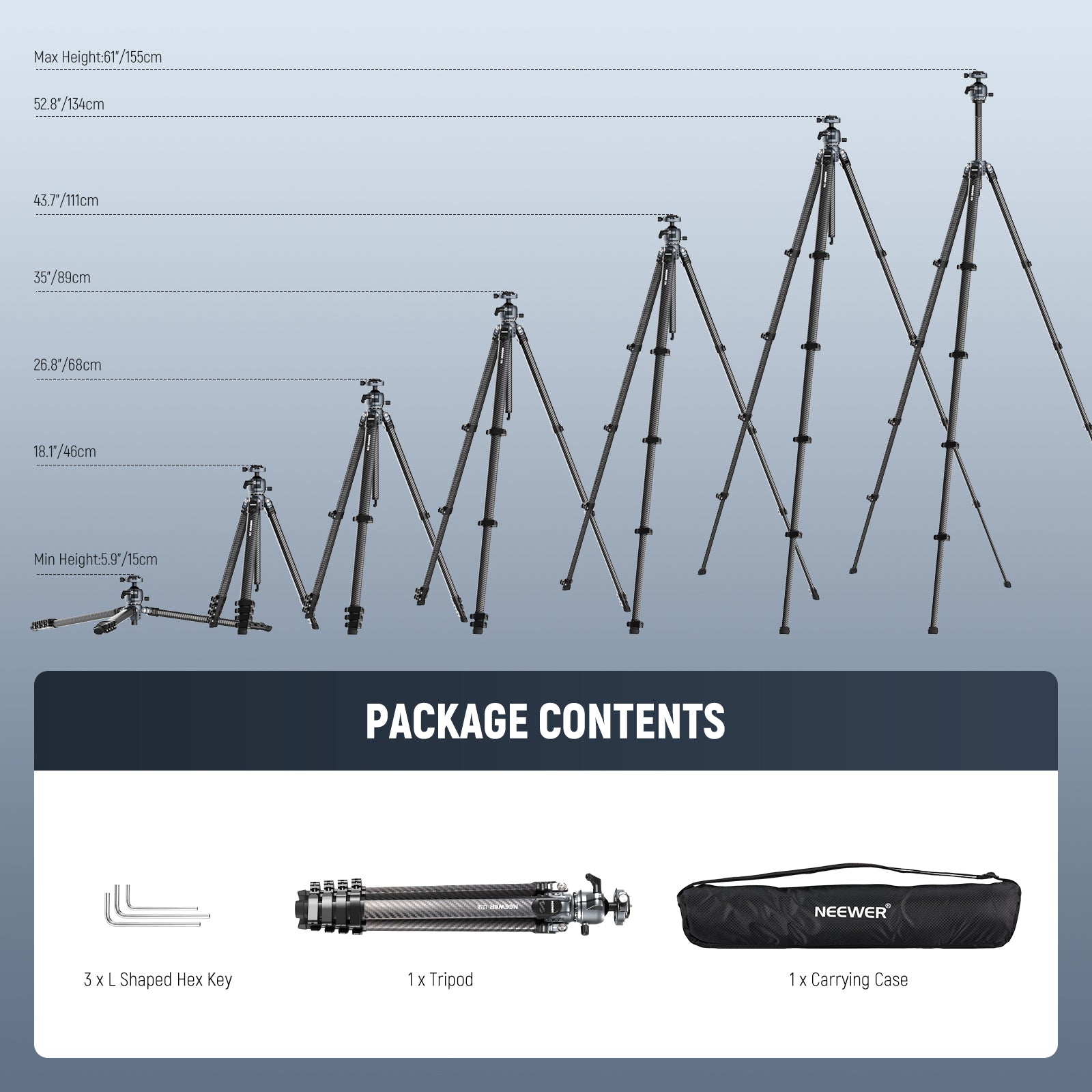 NEEWER LT38 61" Carbon Fiber Travel Tripod