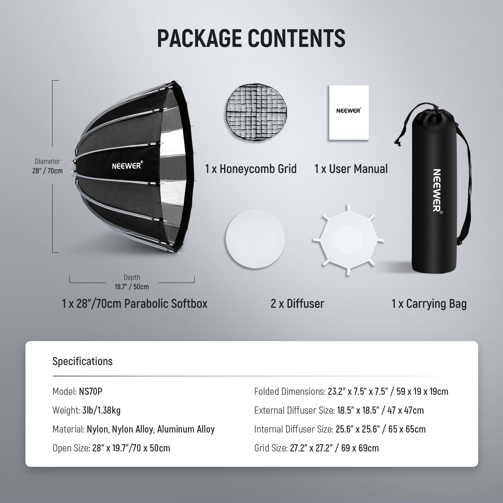 NEEWER NS55P/NS70P/NS90P/NS120P Parabolic Softbox