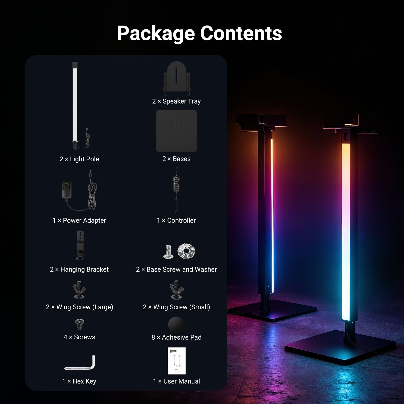 NEEWER NF08 2 Pack RGB Floor Speaker Stand