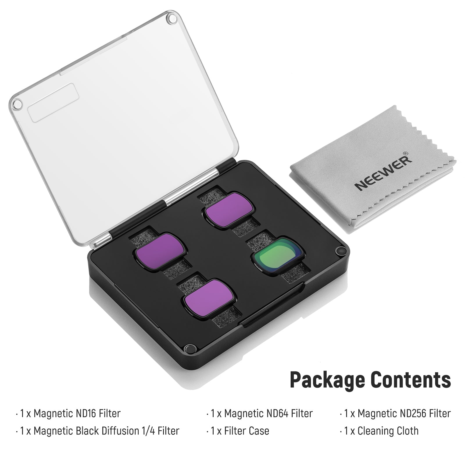 NEEWER FL-42 4-Pack Magnetic ND & Black Diffusion 1/4 Filter Kit for Pocket 3 / Pocket 4 & Xtra Muse