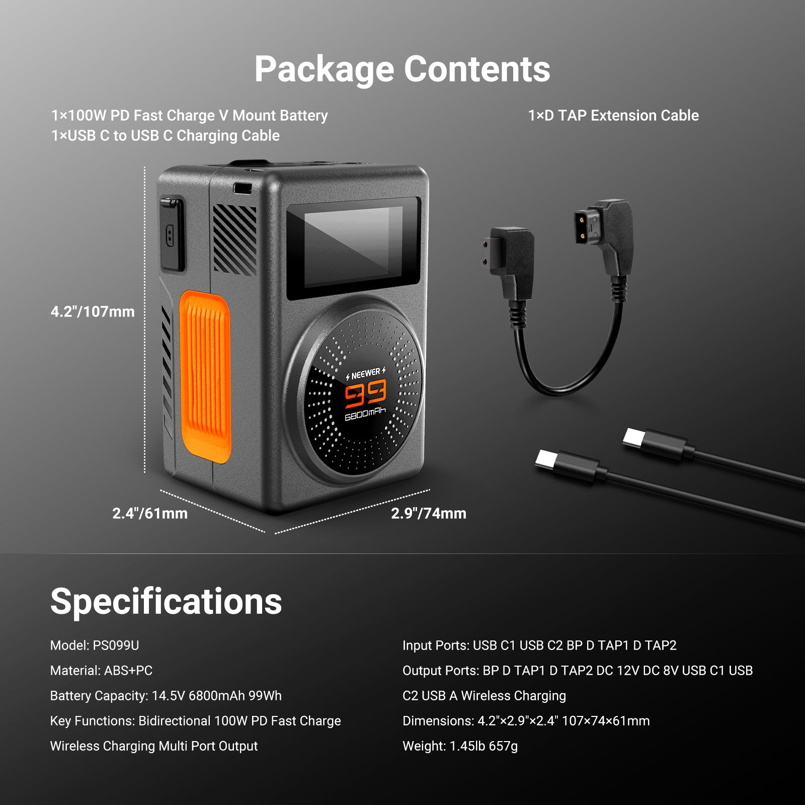 NEEWER V Mount Battery PS099U 6800mAh 99Wh Smart APP Control