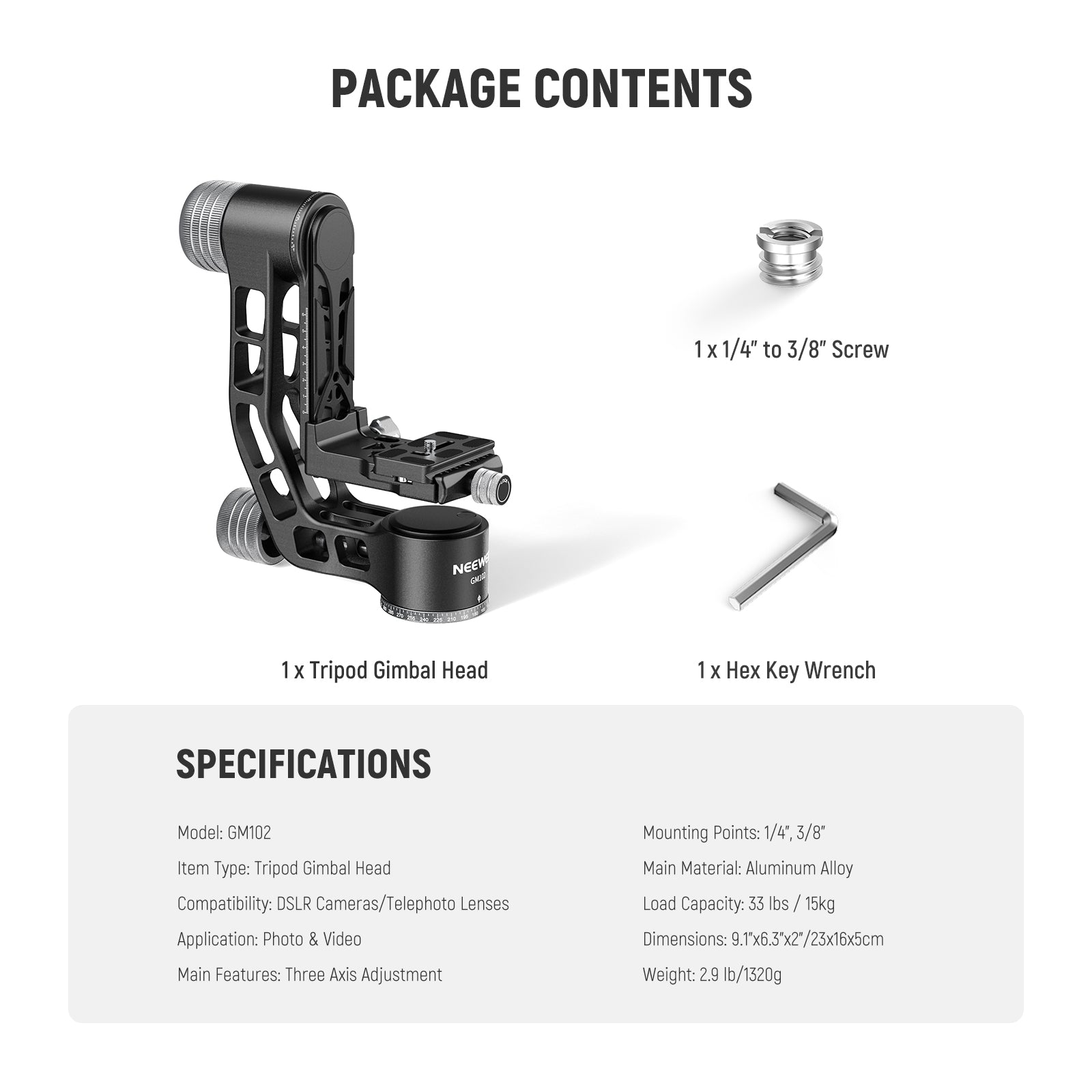 NEEWER GM102 Tripod Gimbal Head