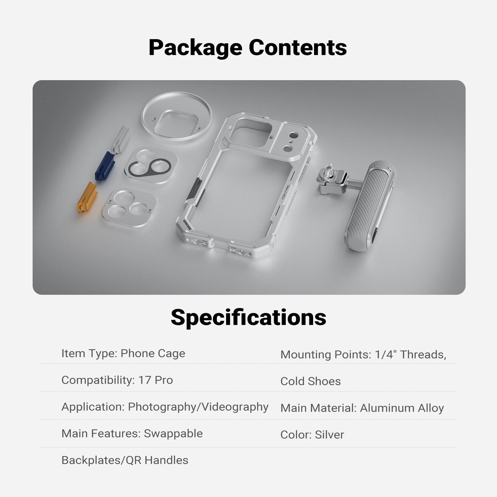 NEEWER PA143/PA144 Phone Cage Handle Kit Compatible with iPhone 17 Pro/Pro Max