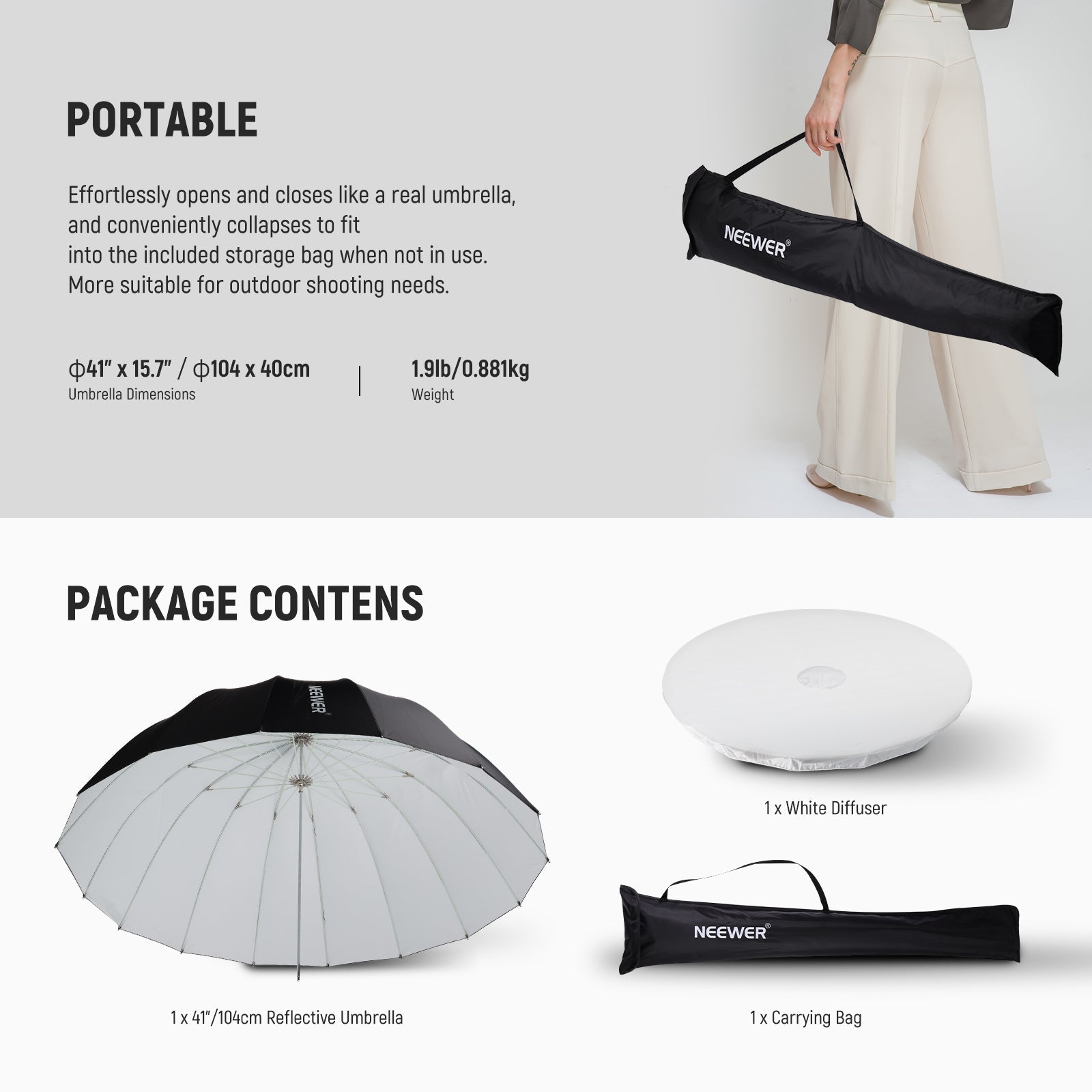 NEEWER Parabolic Reflective Umbrella with Diffuser
