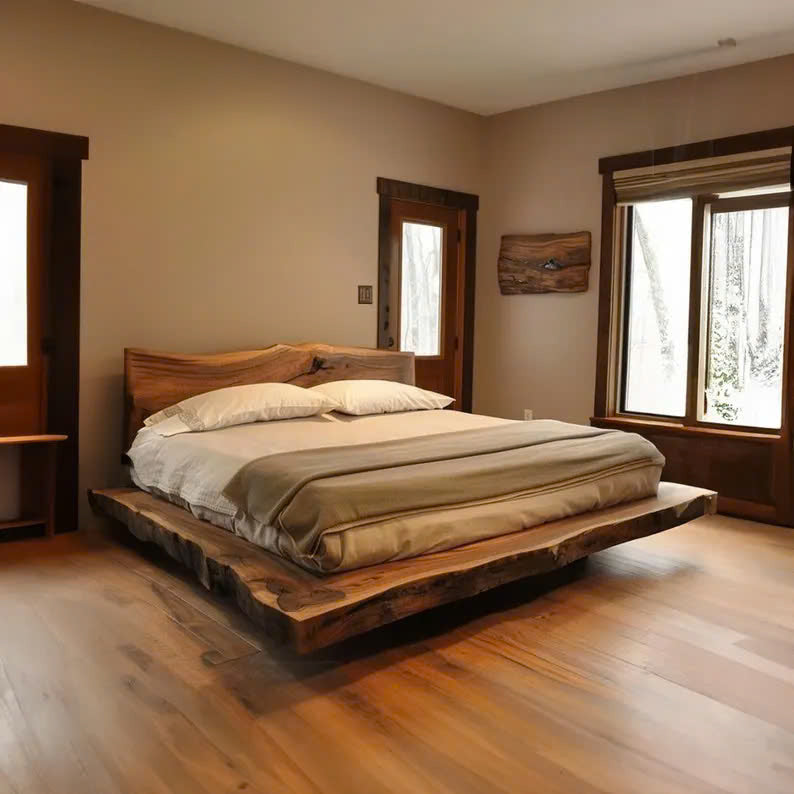 Solid Wood Bed Frame with Headboard Handmade Bedroom Decor