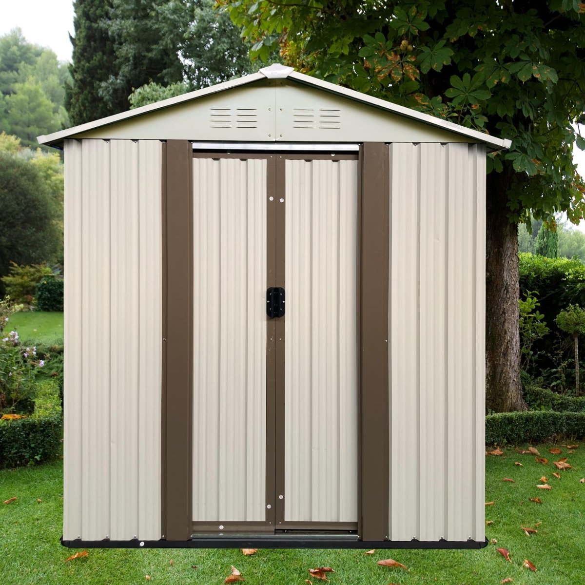 Cream White 5×3FT Outdoor Storage Shed | Heavy Duty Lockable Garden House