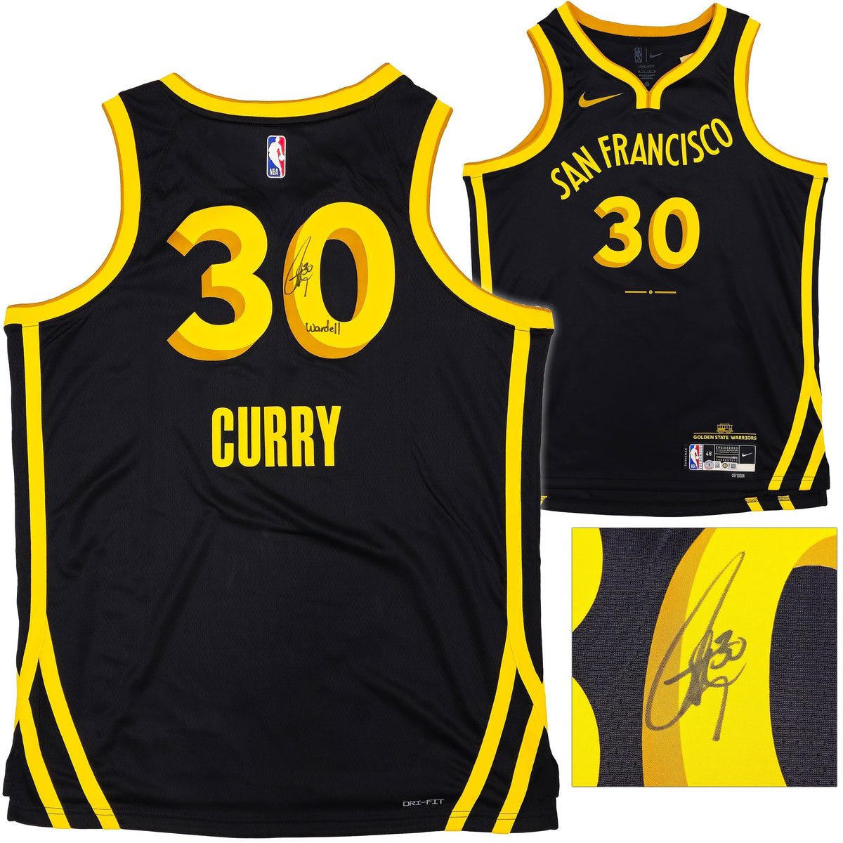 Golden State Warriors Stephen Curry Autographed Black Nike Swingman City Edition Jersey Size 48 "Wardell" Beckett BAS Witness