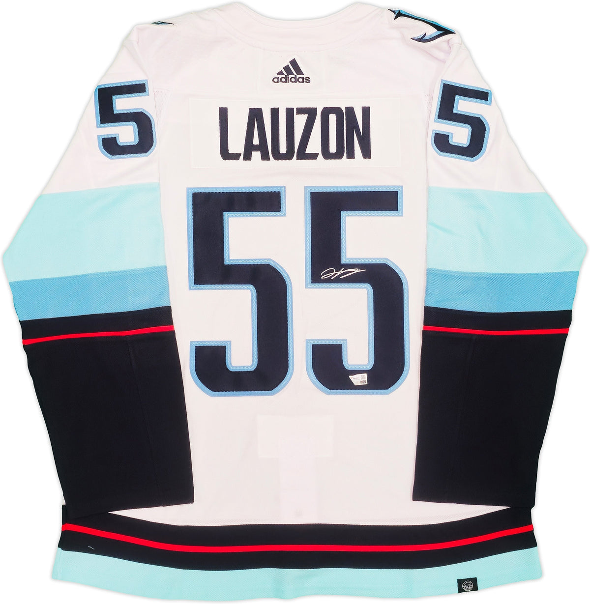 Seattle Kraken Jeremy Lauzon Autographed White Adidas Authentic Jersey Size 54 With Inaugural Season Patch Fanatics Holo