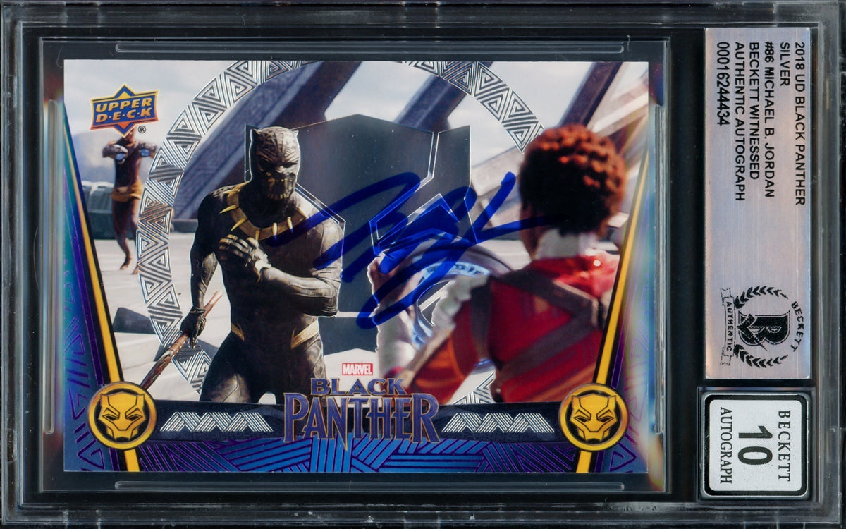 Michael B. Jordan Autographed 2018 Upper Deck Black Panther Silver Card #86 Marvel Auto Grade Gem Mint 10 Beckett BAS #16244434