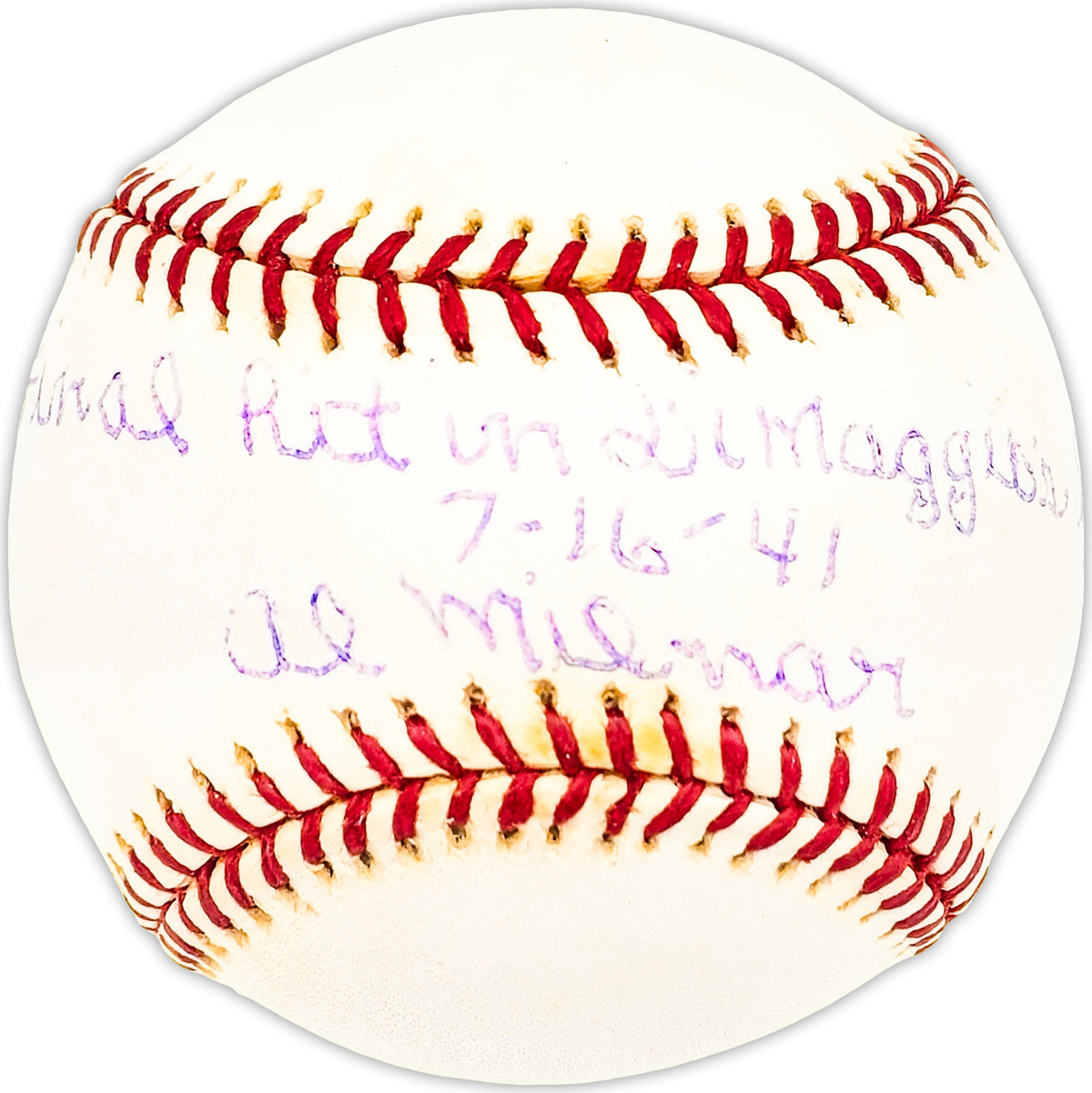 Al Milnar Autographed Official MLB Baseball Cleveland Indians "Final Out on DiMaggio's Streak 7-16-41" Beckett BAS QR #BM25655