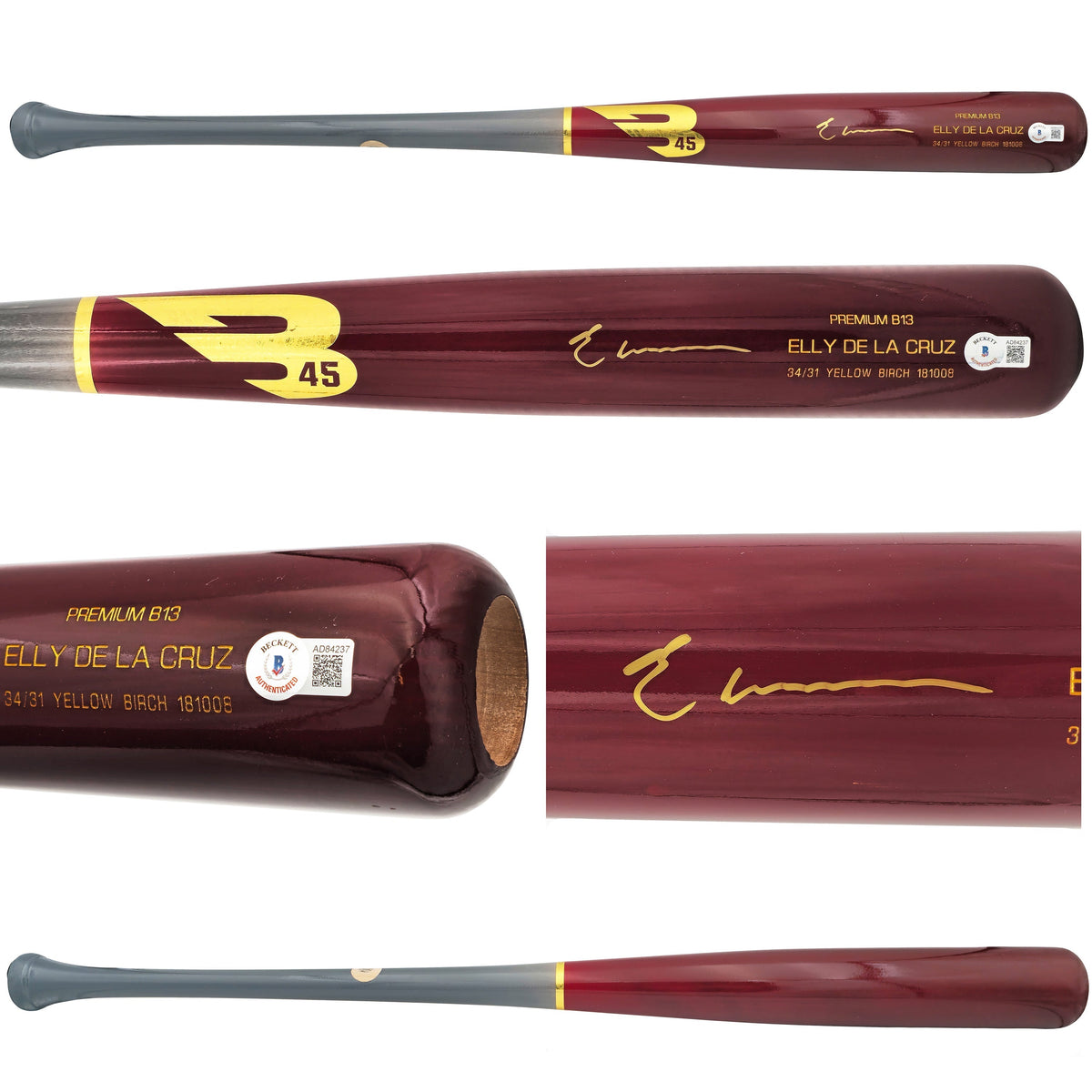Elly De La Cruz Autographed Red B45 Player Model Baseball Bat Cincinnati Reds Beckett BAS QR