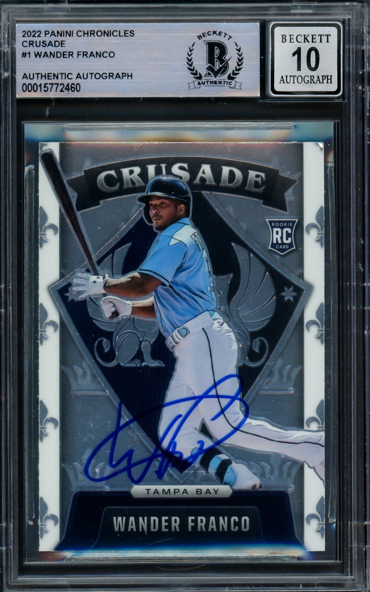 Wander Franco Autographed 2022 Panini Chronicles Crusade Rookie Card #1 Tampa Bay Rays Auto Grade Gem Mint 10 Beckett BAS #15772460