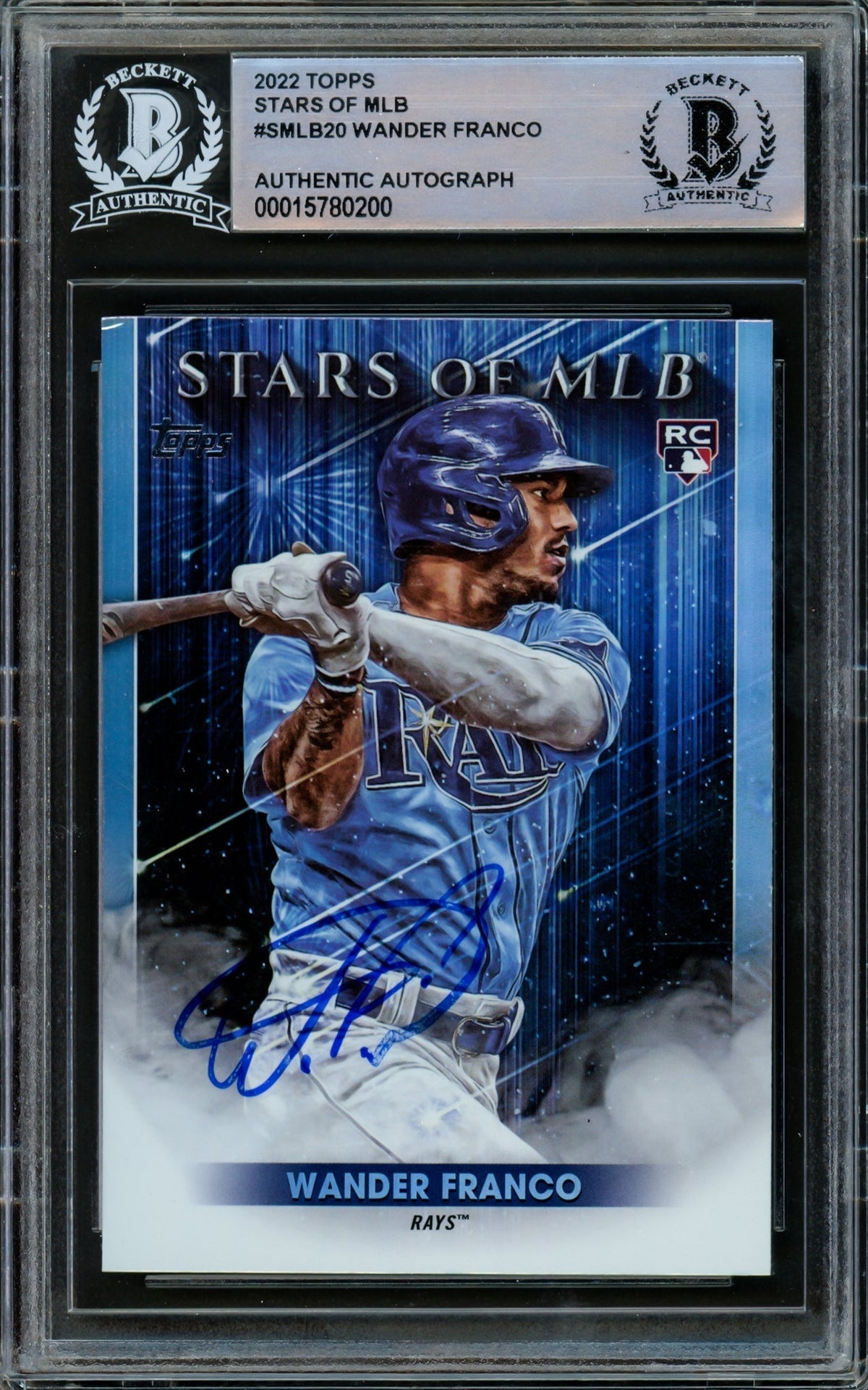 Wander Franco Autographed 2022 Topps Stars of MLB Rookie Card #SMLB-20 Tampa Bay Rays (Bubbling) Beckett BAS #15780200
