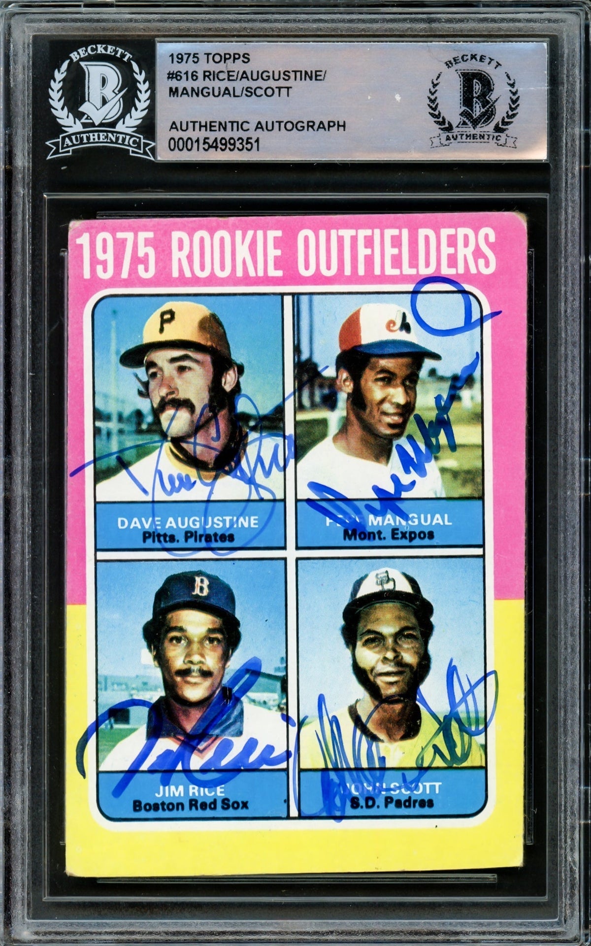 1975 Topps Card #616 Autographed Signed By All 4 Including Jim Rice Beckett BAS #15499351