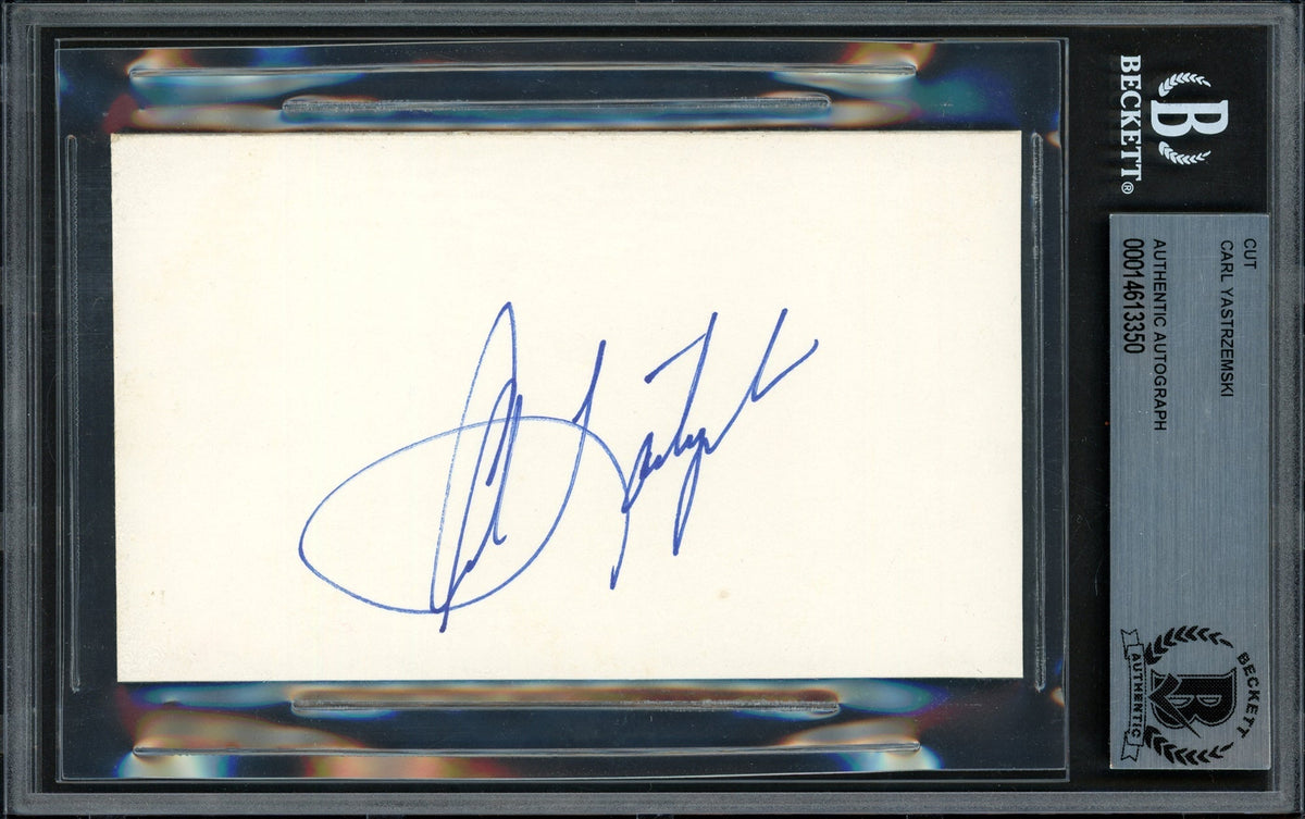 Carl Yastrzemski Autographed 3x5 Cut Signature Boston Red Sox Beckett BAS #14613350