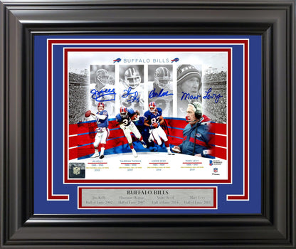 Buffalo Bills Hall Of Famers Autographed Framed 8x10 Photo With 4 Signatures Including Jim Kelly & 3 Others Beckett BAS Stock #209407