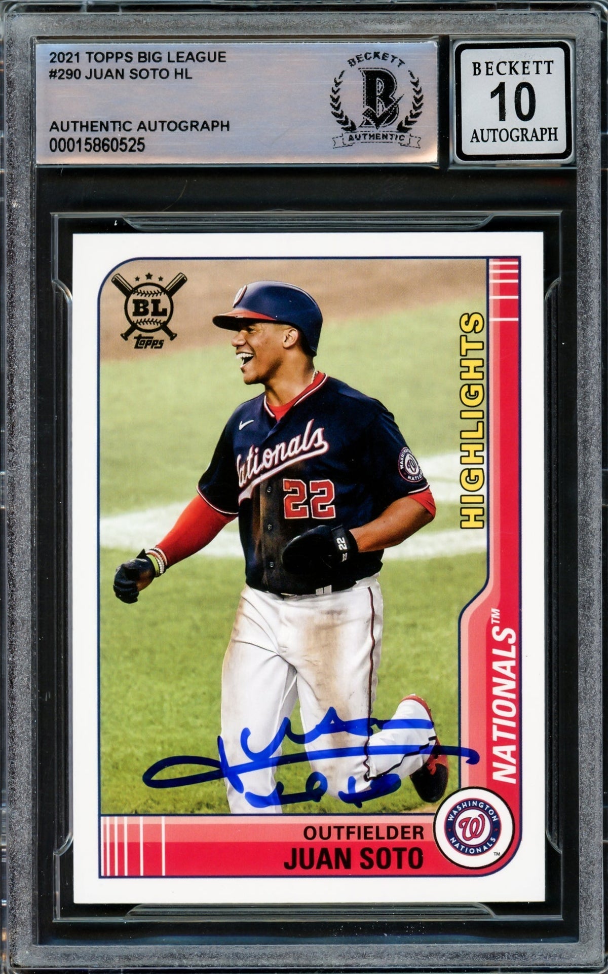 Juan Soto Autographed 2021 Topps Big League Card #290 Washington Nationals Auto Grade Gem Mint 10 Beckett BAS #15860525